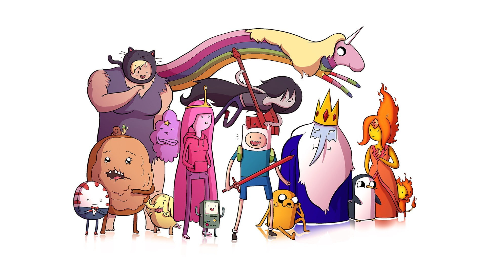 childhood, pop musician, offspring, music, artist, musician, 1080P, people, rock music, adventure time colorful white background simple background gunter flame princess ice king jake the dog finn the human lady rainicorn bmo, HD Wallpaper