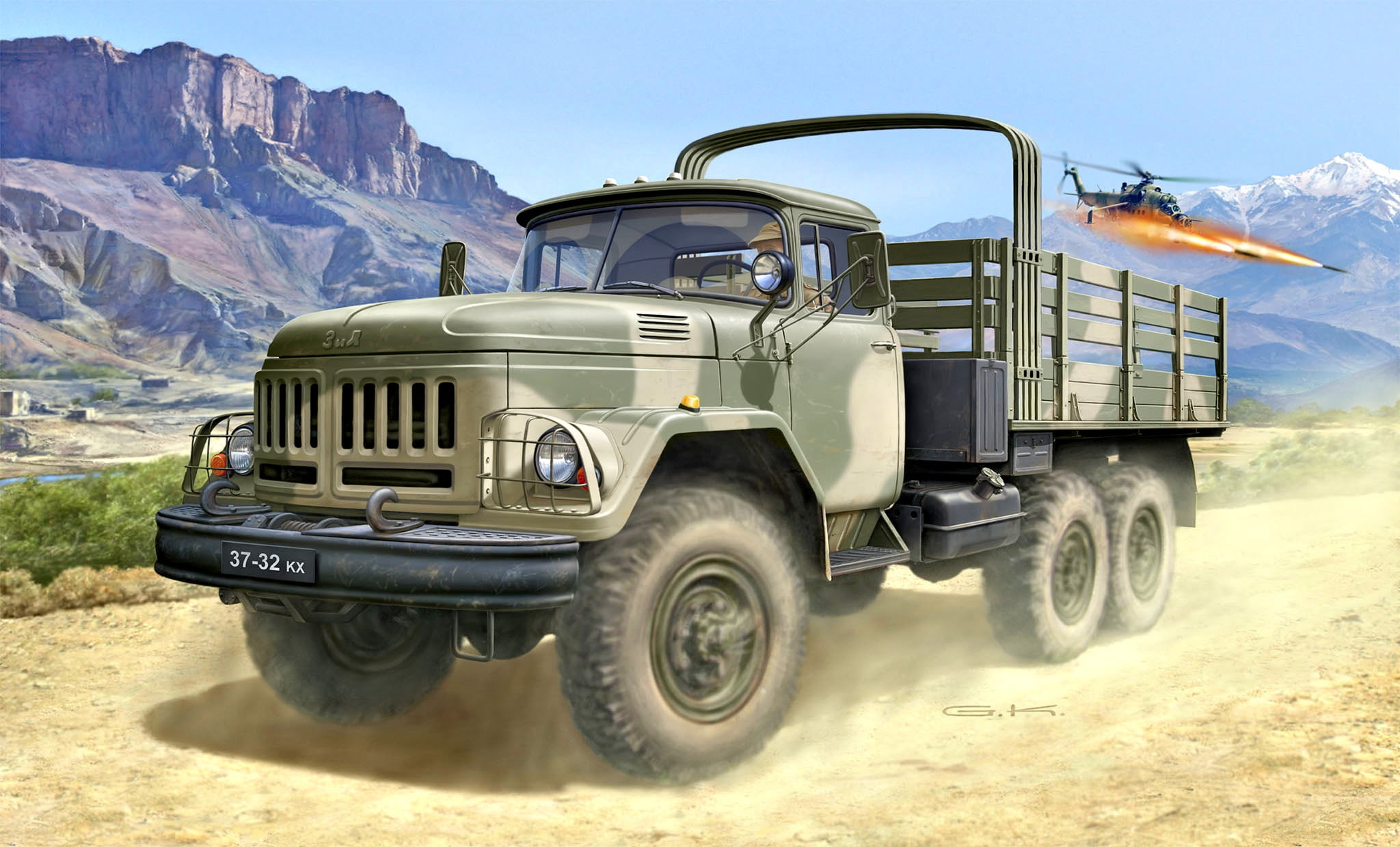 CCCP, ZIL-131, 1080P, Afghanistan, Mi-24, Road dust, HD Wallpaper