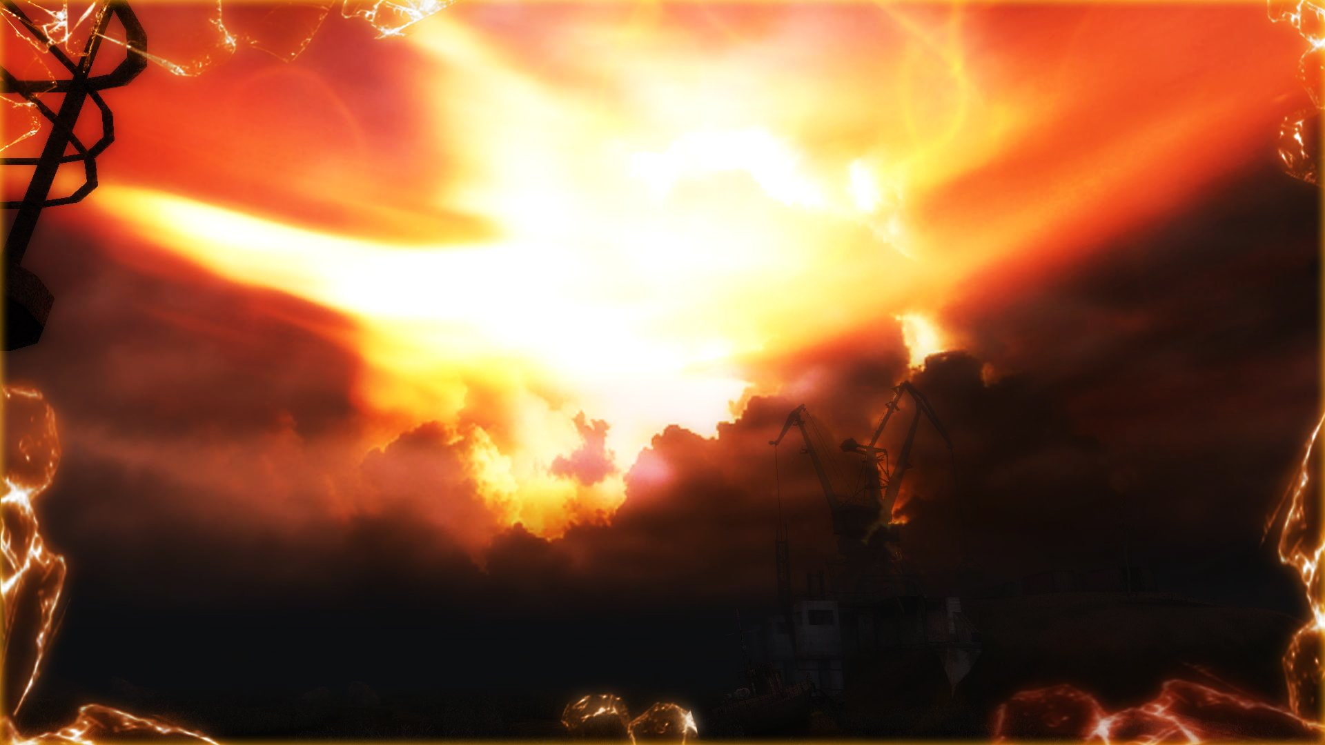 environment, no people, Dark, nature, orange color, 1080P, sunlight, cloud - sky, ominous, tranquility, Landscape, transportation, S.T.A.L.K.E.R., heat - temperature, HD Wallpaper