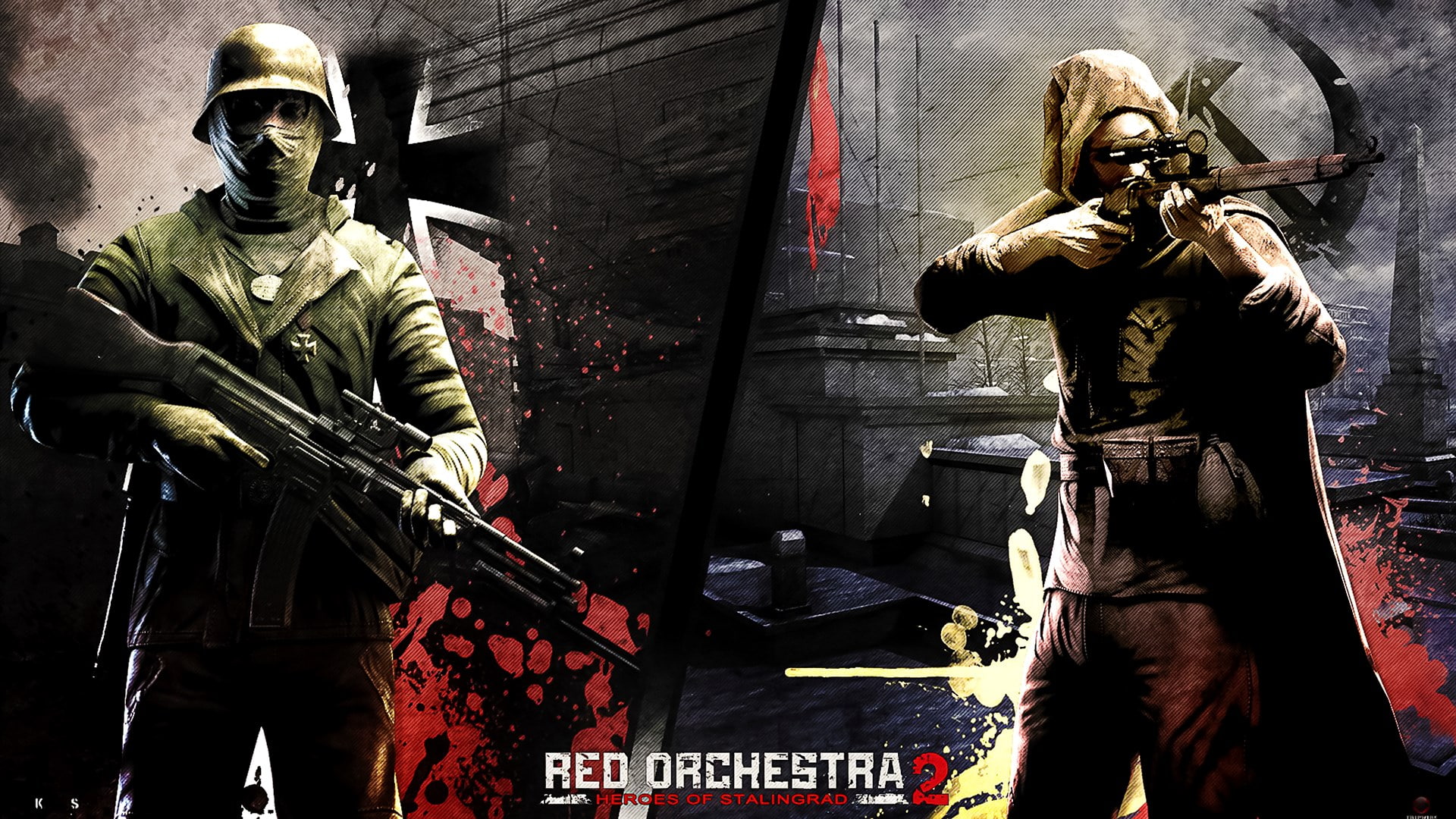 uniform, red orchestra 2 heroes of stalingrad, 1080P, gun, aggression, day, creativity, building, low angle view, building exterior, art and craft, representation, HD Wallpaper