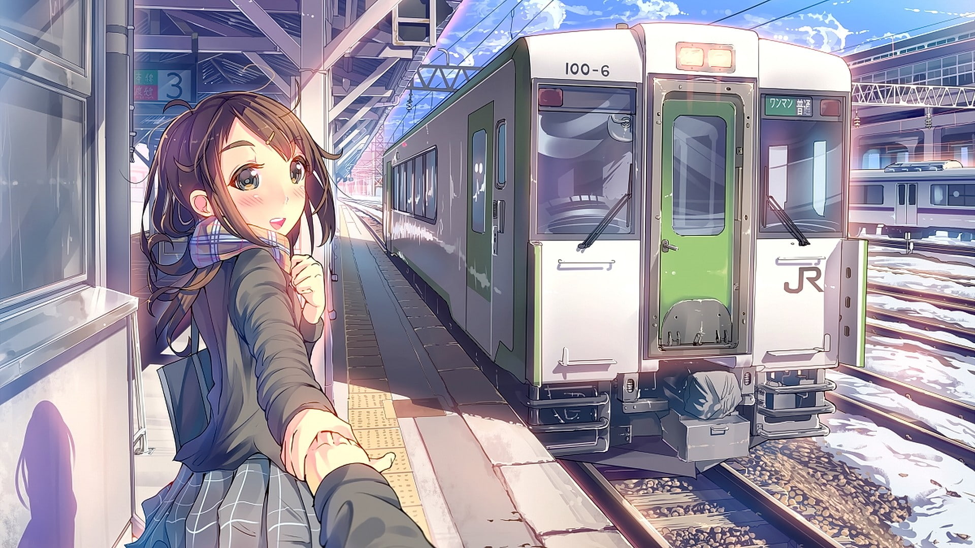 public transportation, young women, railroad track, smiling, lifestyles, representation, train, short hair, day, 1080P, leisure activity, technology, women, HD Wallpaper