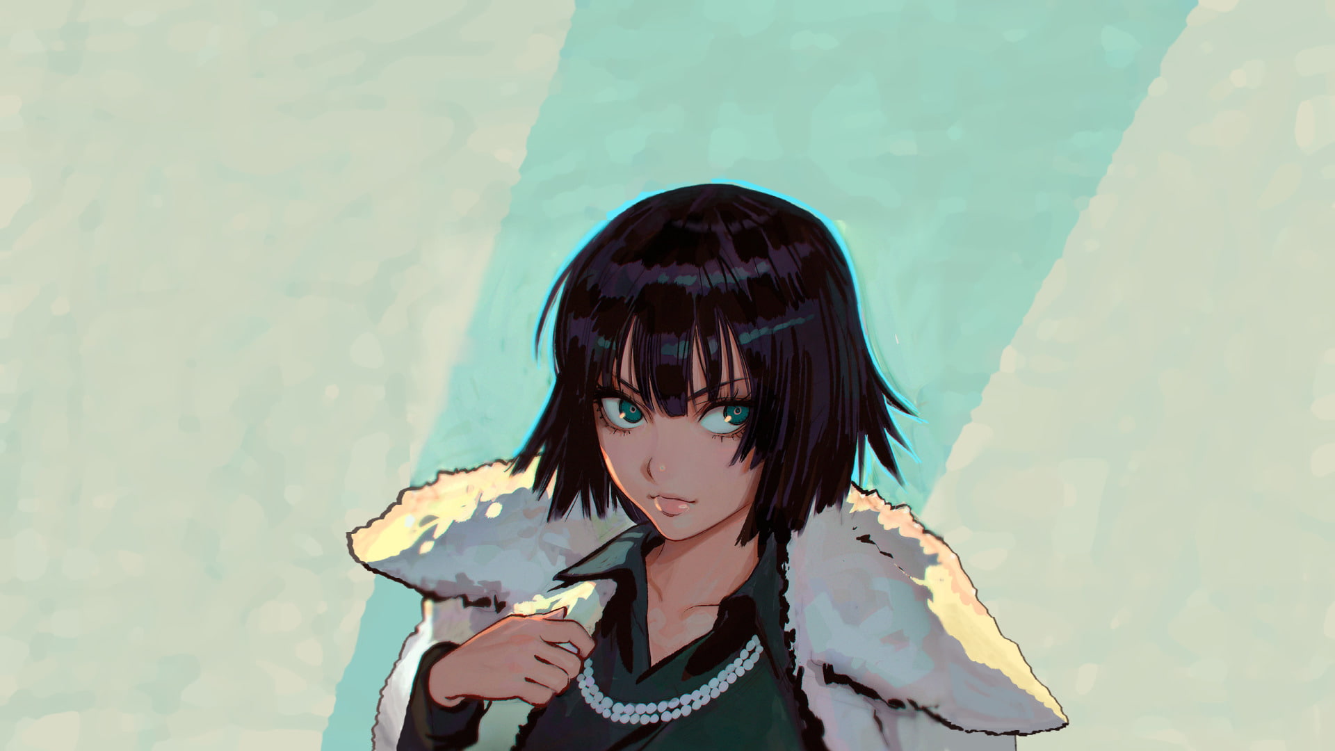Minimalist, Green Eyes, Coat, One-Punch Man, Fubuki (One-Punch Man), Black Hair, 1080P, Anime, HD Wallpaper