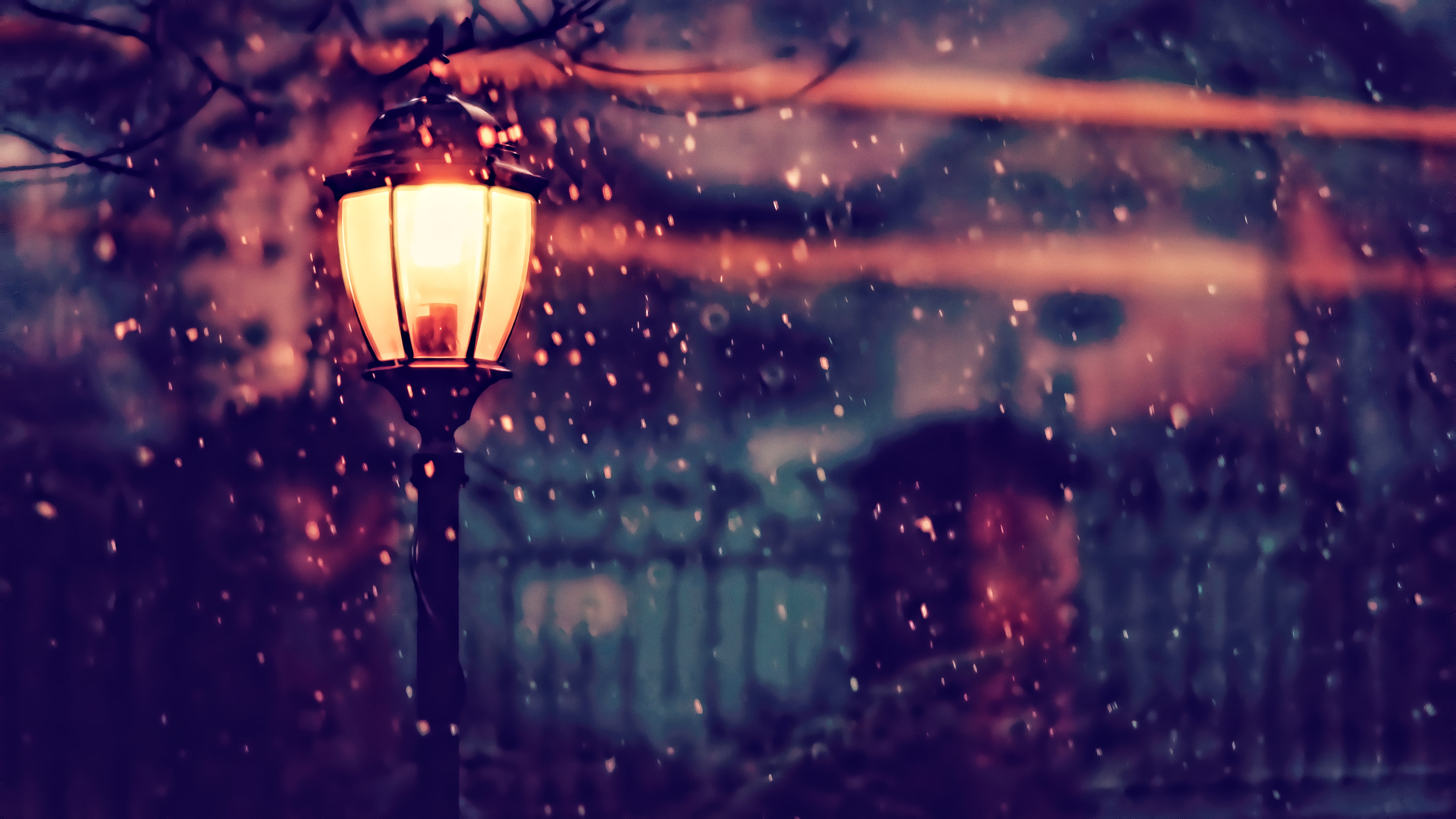 Warm, winter, Street Light, Depth Of Field, 4K, snow, HD Wallpaper