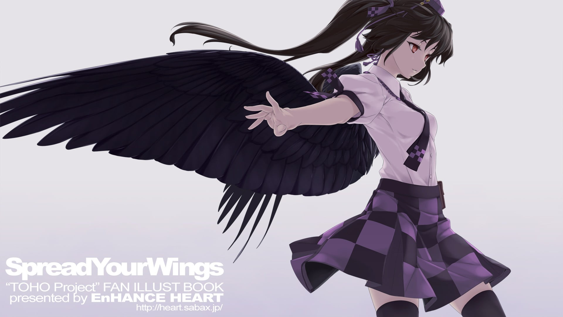 purple, hair ornament, digital composite, dress, nature, three quarter length, tie, full length, brunette, wings, lifestyles, long hair, Himekaidou Hatate, HD Wallpaper