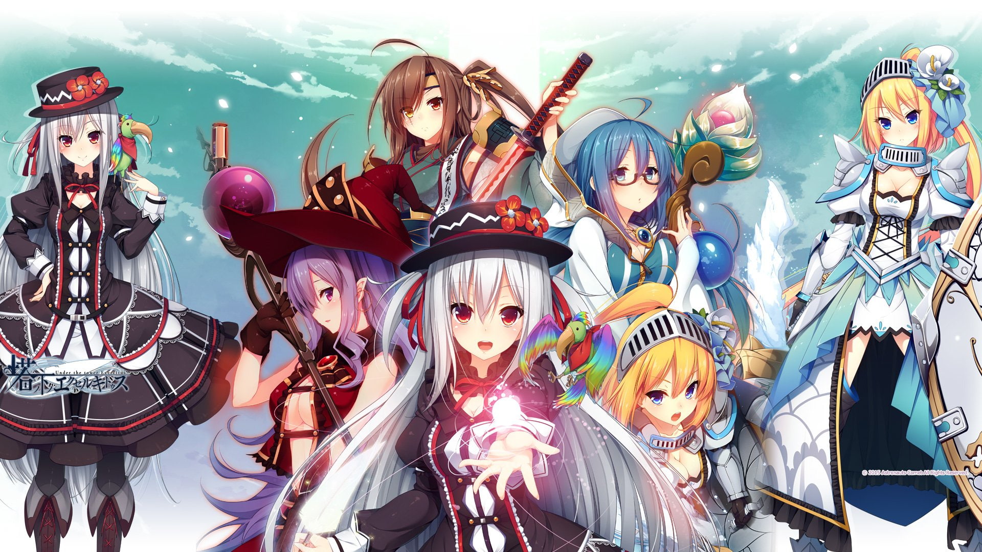 Headdress, Girl, Hat, Blush, Shield, Blue Eyes, Staff, Dress, Weapon, Chloe Odiaru, Armor, Shiro Aurora, Red Eyes, Aegis von Orufobiusu, Long Hair, Brown Hair, HD Wallpaper