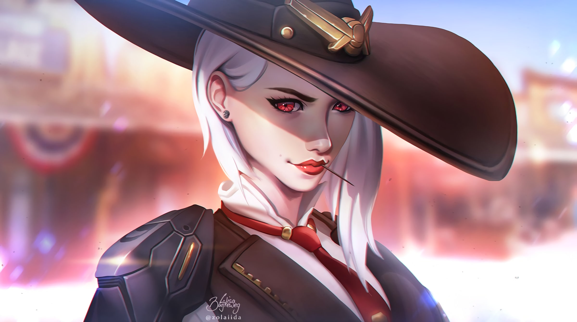 Lisa Buijteweg, white hair, Ashe (Overwatch), cowboys, red eyes, Overwatch, 1080P, HD Wallpaper