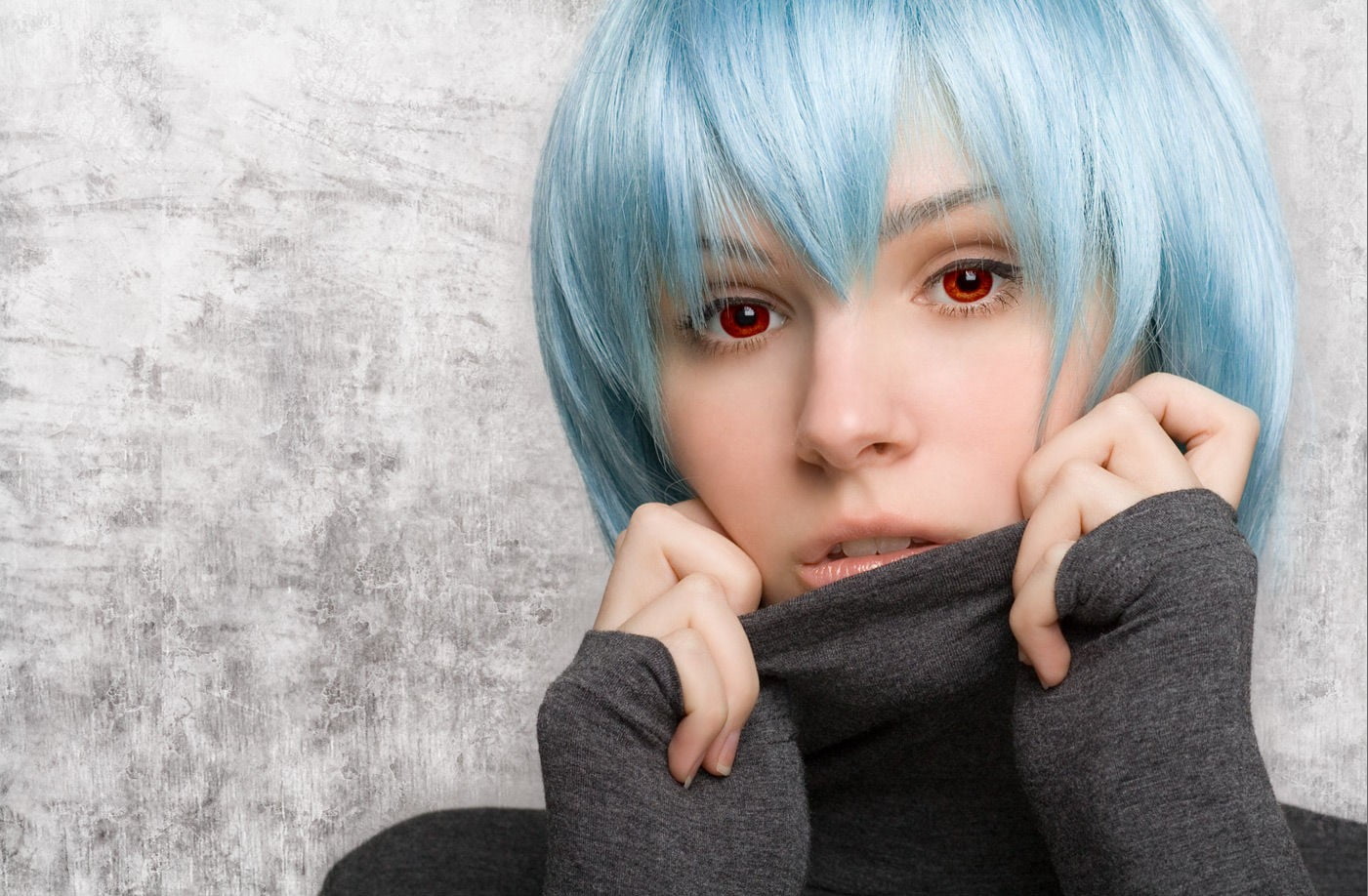 young adult, Ayanami Rei, young women, blue hair, face, bangs, cosplay, women, portrait, contemplation, human face, depression - sadness, indoors, one person, HD Wallpaper