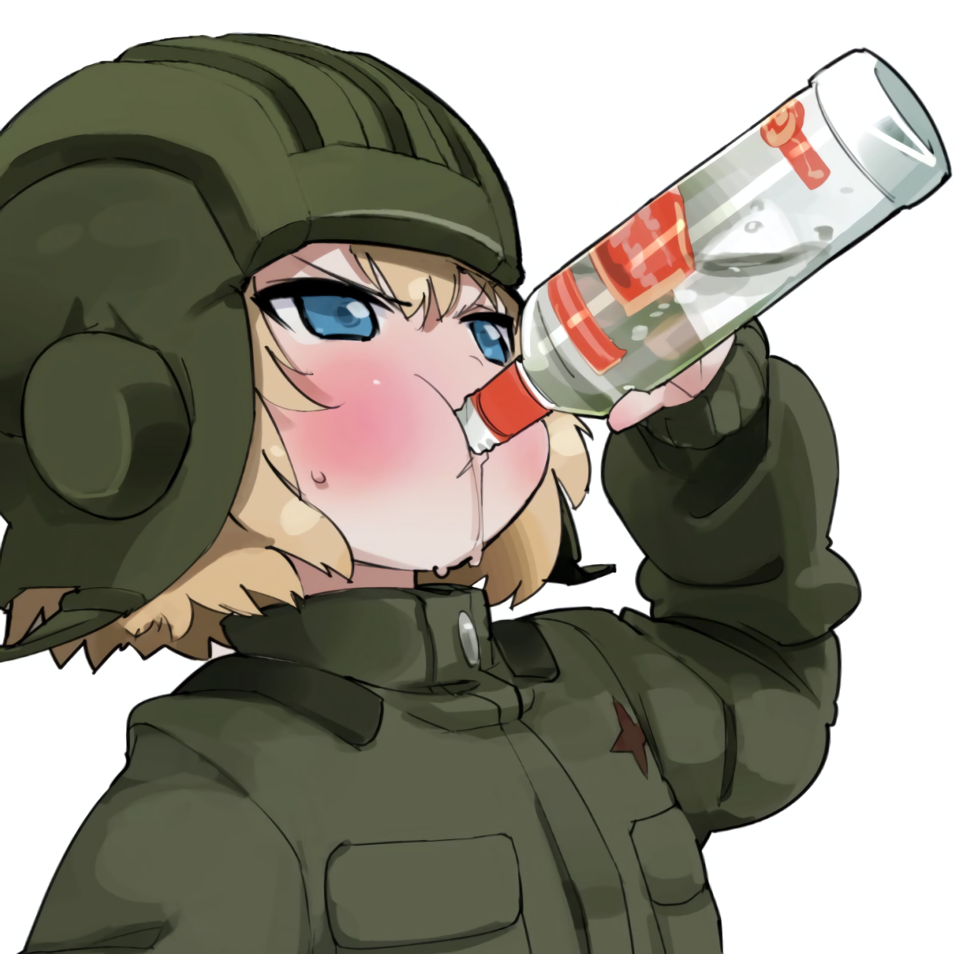 USSR, anime girls, Bolsheviks, vodka, 2K, Katyusha (Girls und Panzer), yellow hair, Phone HD Wallpaper