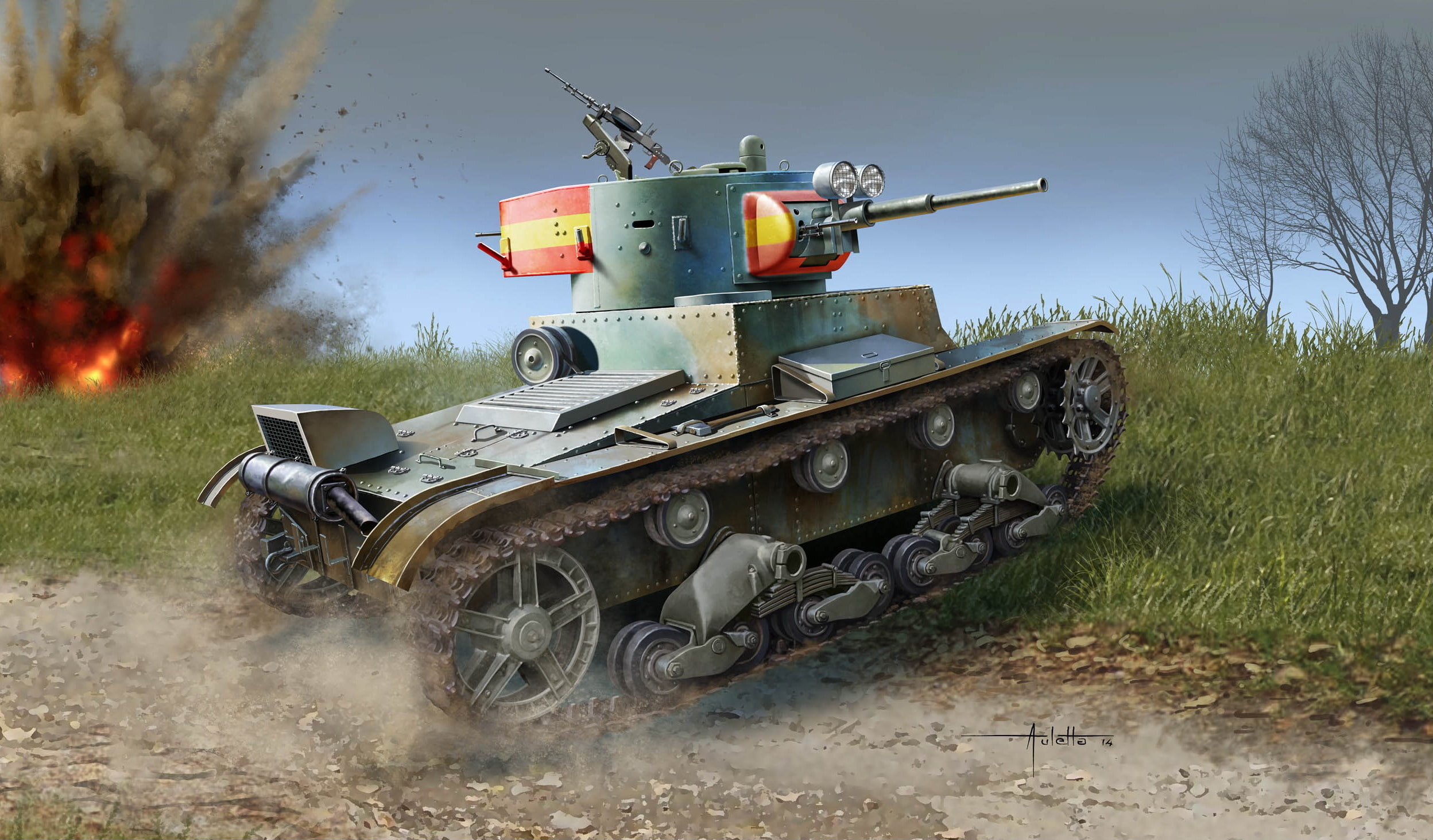 war, T-26, 1080P, battle, Tank, USSR, green, brwon, art, HD Wallpaper