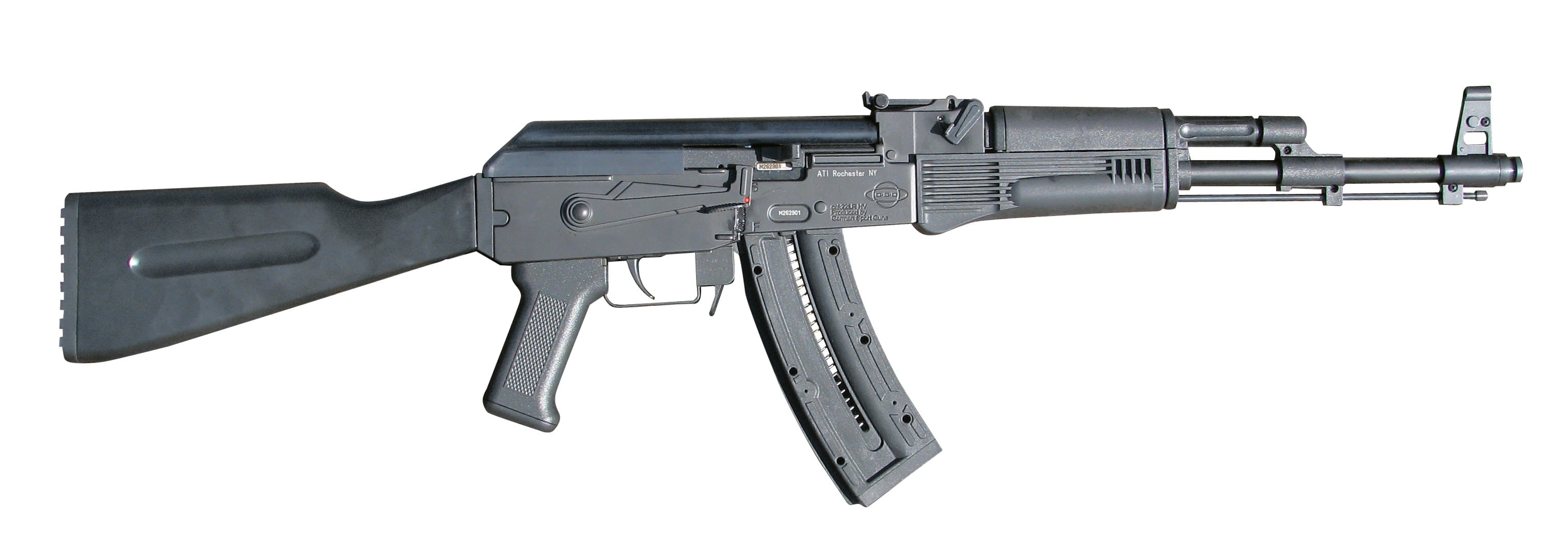 indoors, 2K, gsg ak47, conflict, studio shot, weapon, warning sign, automatic, cut out, rifle, side view, protection, machine gun, no people, aggression, HD Wallpaper