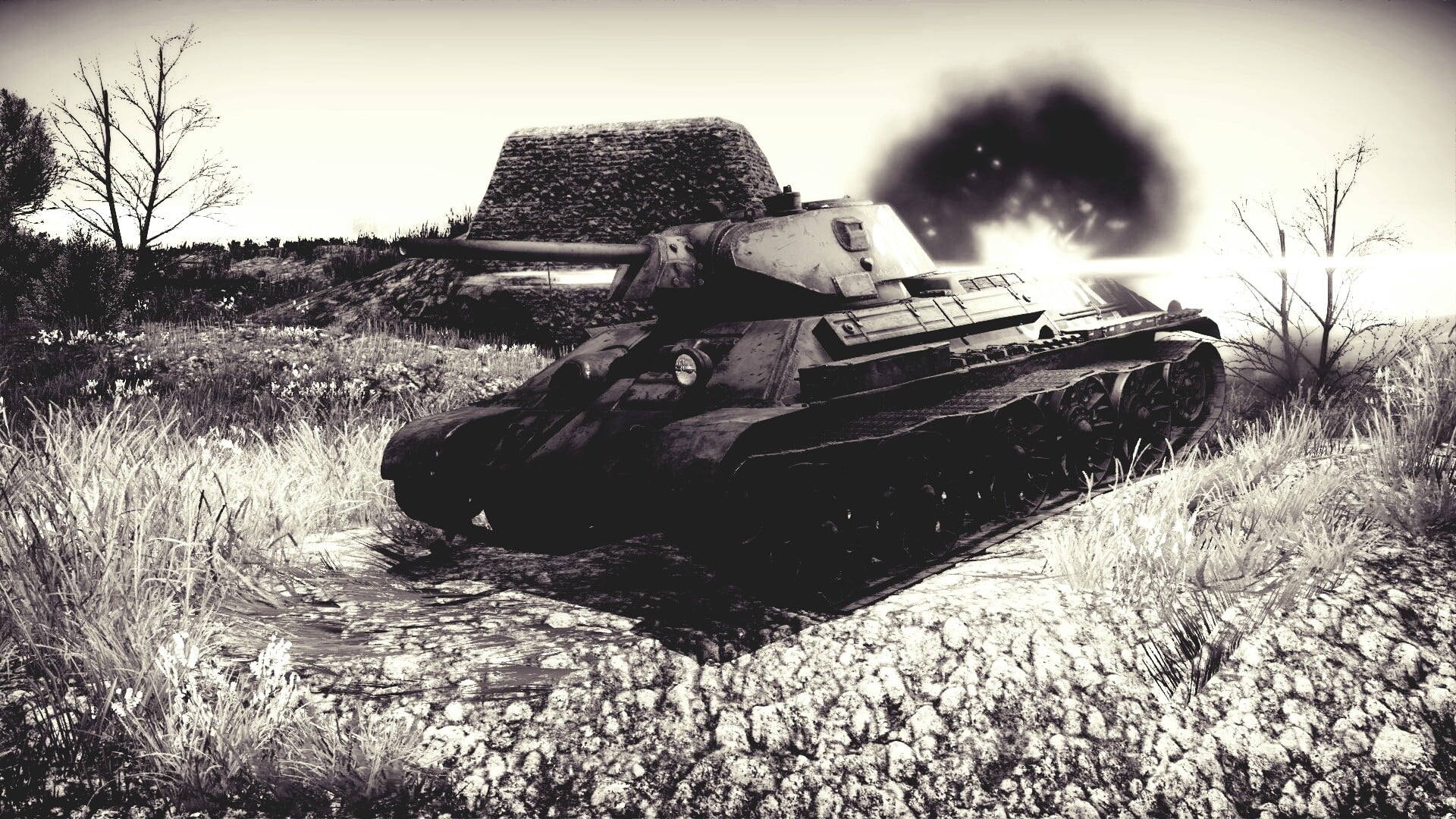 outdoors, T-34, deterioration, day, damaged, obsolete, tree, War Thunder, nature, 1080P, transportation, no people, tank, nautical vessel, field, grass, HD Wallpaper