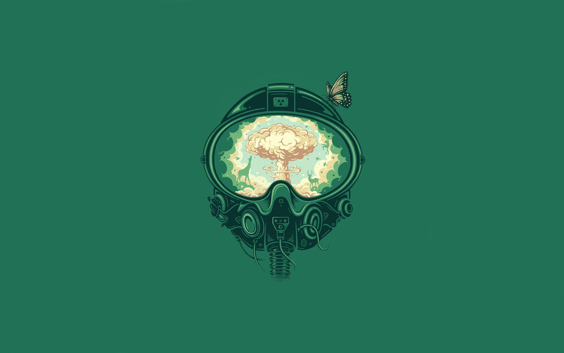 green, hd, cloud, digital/artwork, mask, 1080P, nuclear, mushroom, gas, HD Wallpaper