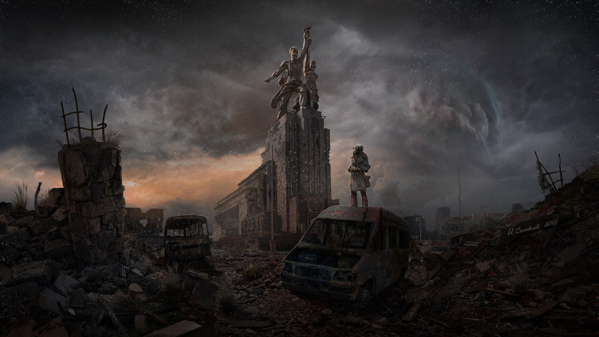 Gas Mask, Sci Fi, 1080P, Post Apocalyptic, Statue, HD Wallpaper