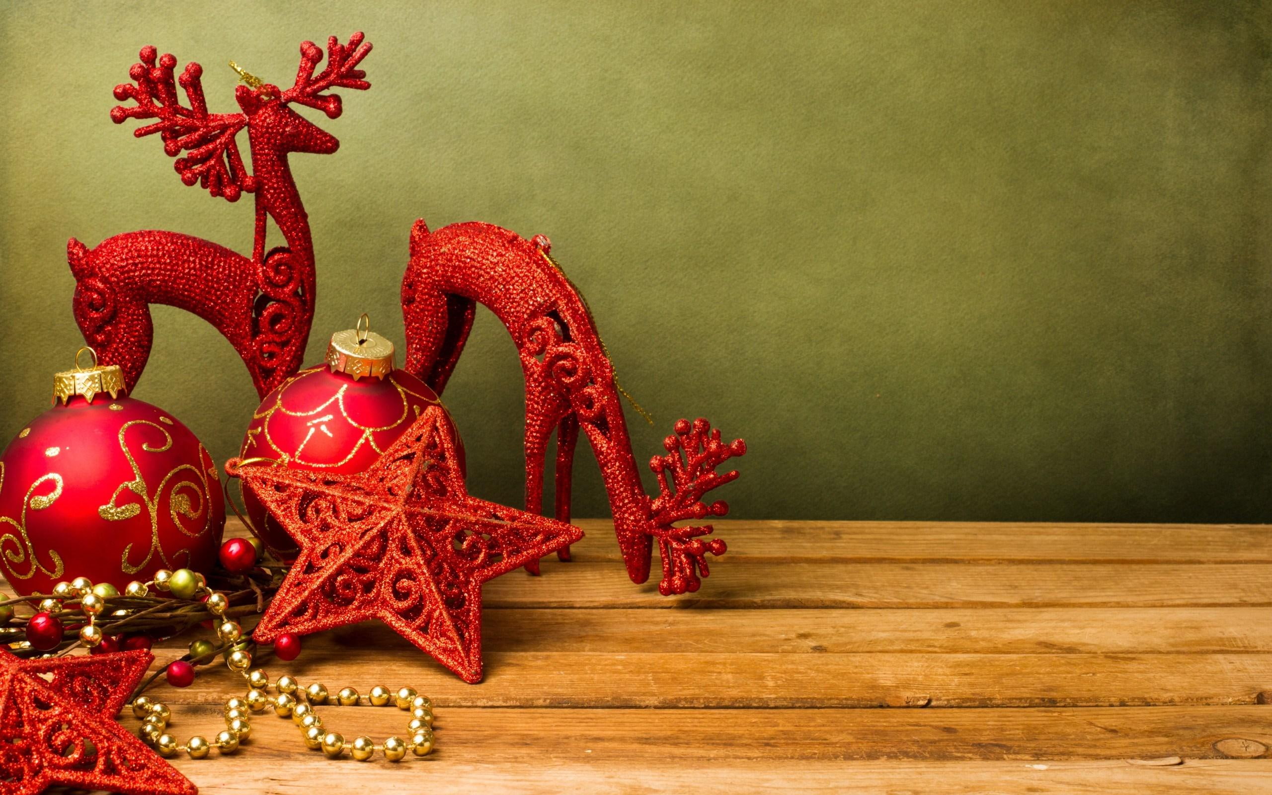 stars, year, toys, deer, 2K, new, merry, christmas, balls, HD Wallpaper