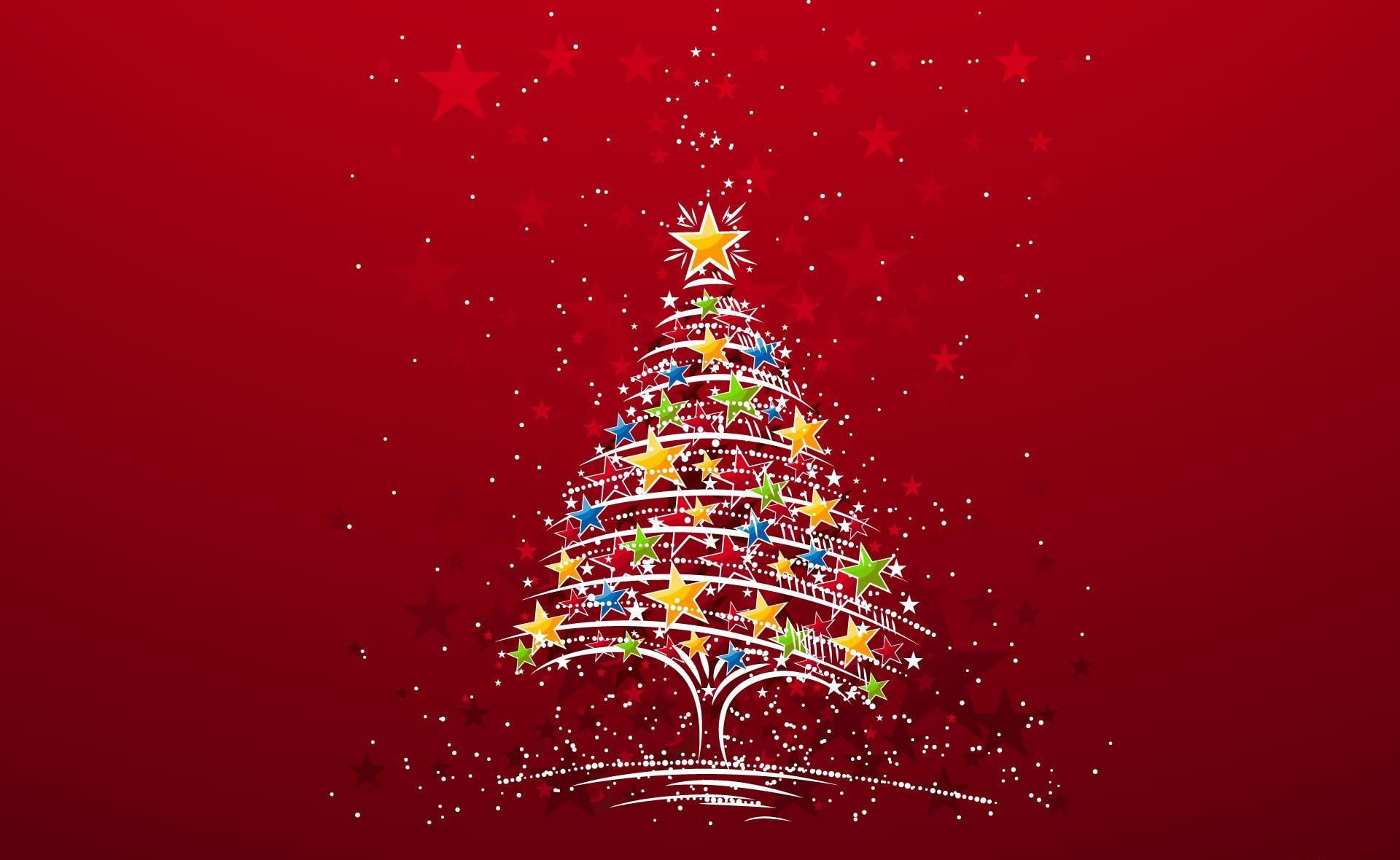 christmas, 1080P, glow, christmas tree, tree, background, star, HD Wallpaper