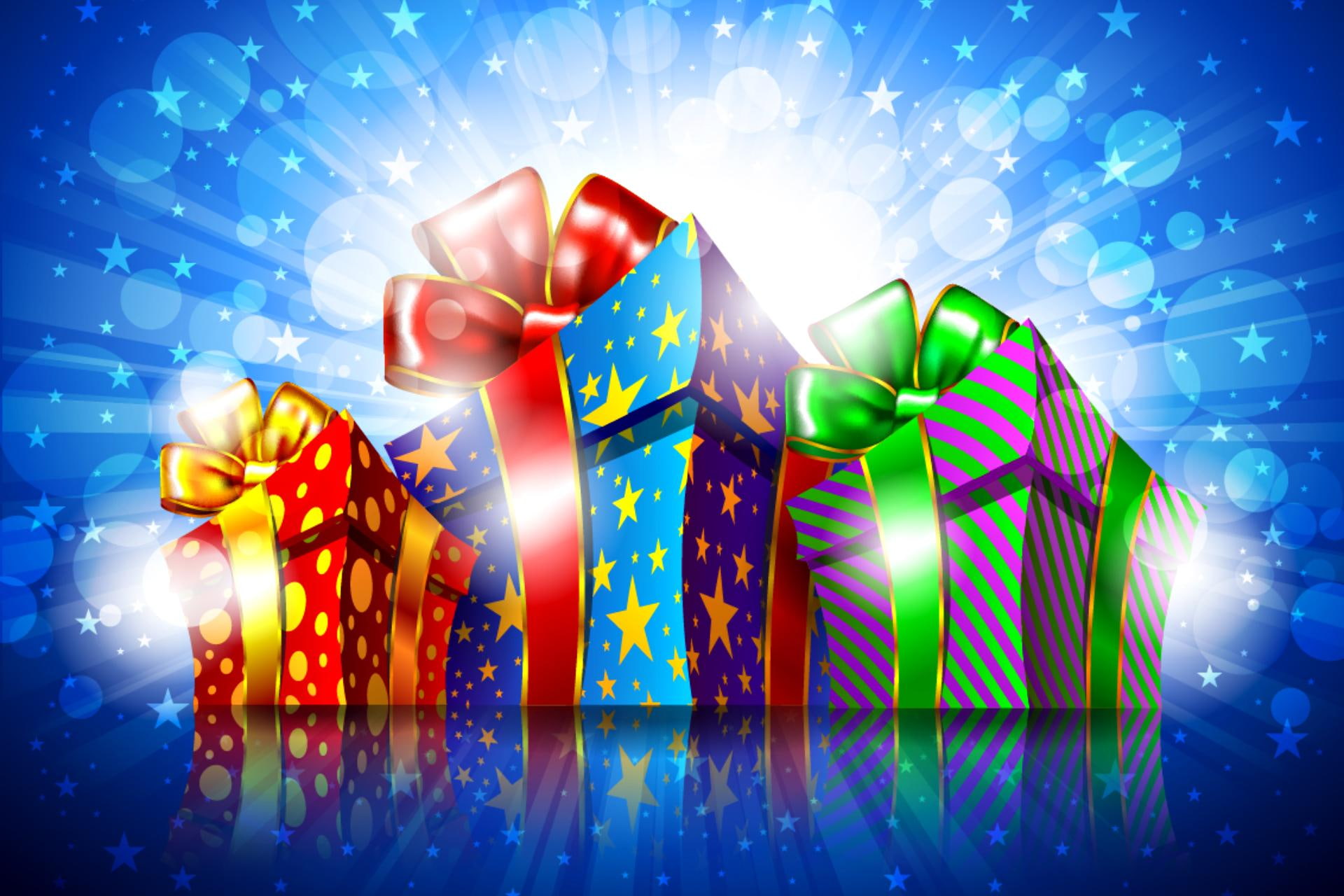 christmas stars, happy new year, new year, 1080P, gifts, christmas, decorations, ribbon, merry chris, holidays, lovely, HD Wallpaper