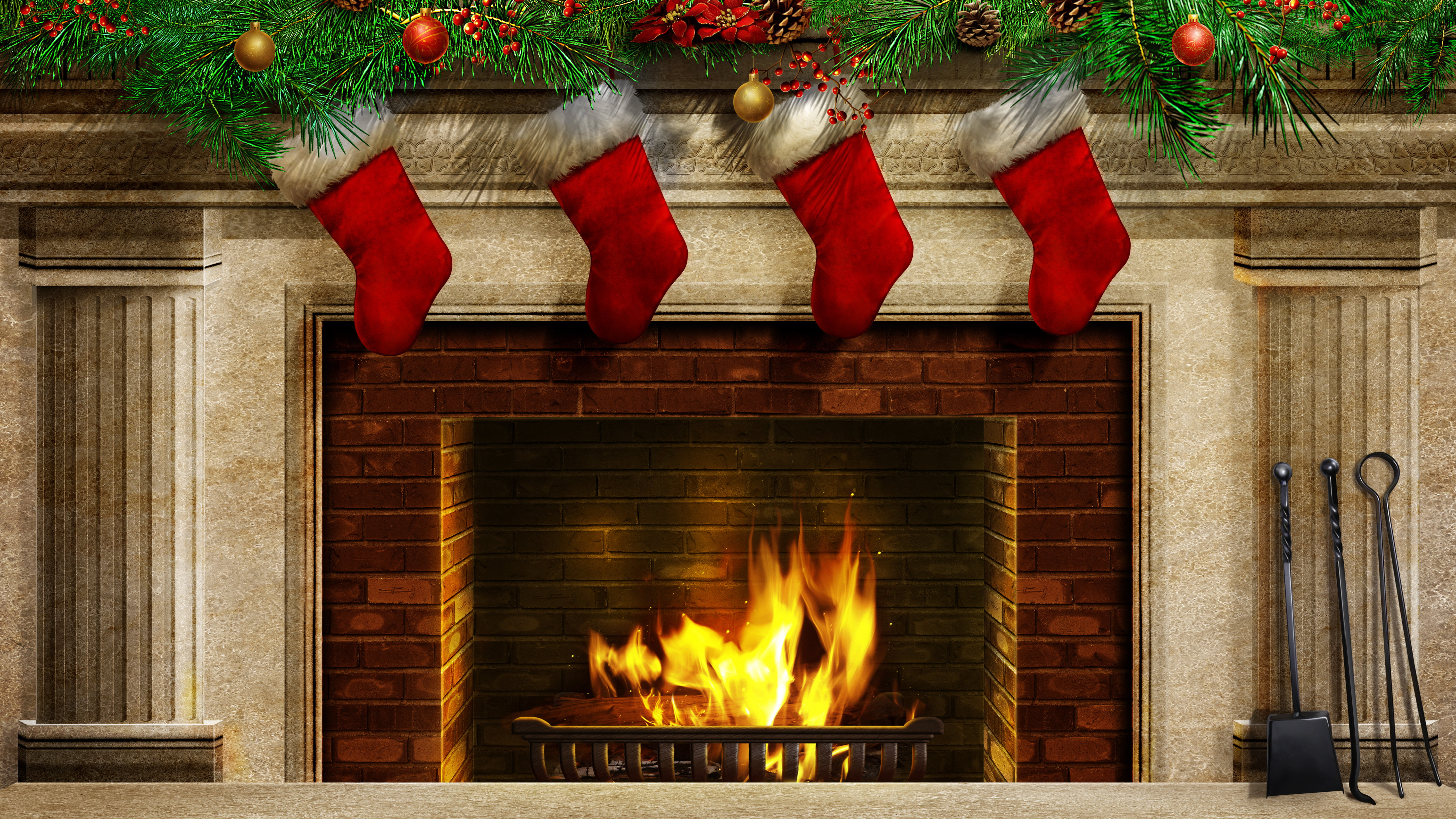 season, wood - Material, fireplace, mantelpiece, chimney, colors, fir Tree, cultures, flame, winter, burning, decor, 5K, red, plant, backgrounds, tree, HD Wallpaper