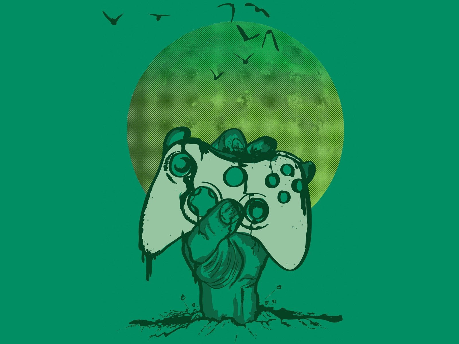 720P, birds, zombies, xbox, artwork, undead, moon, controllers, HD Wallpaper