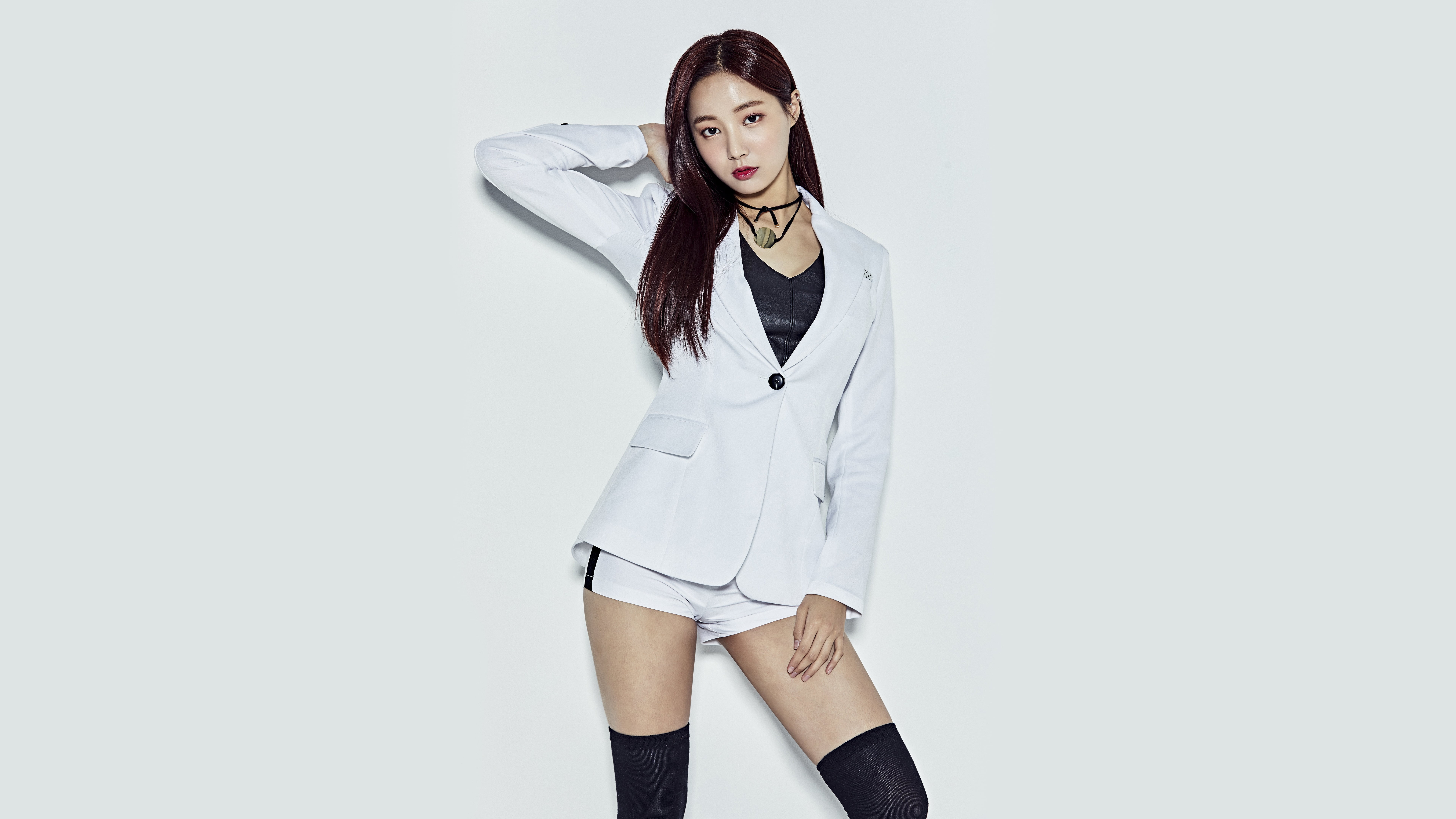 knee-high stockings, Yeonwoo, Lee Da-Bin, knee-highs, K-pop, Korean, 8K, Momoland, knee high socks, korean women, Asian, HD Wallpaper