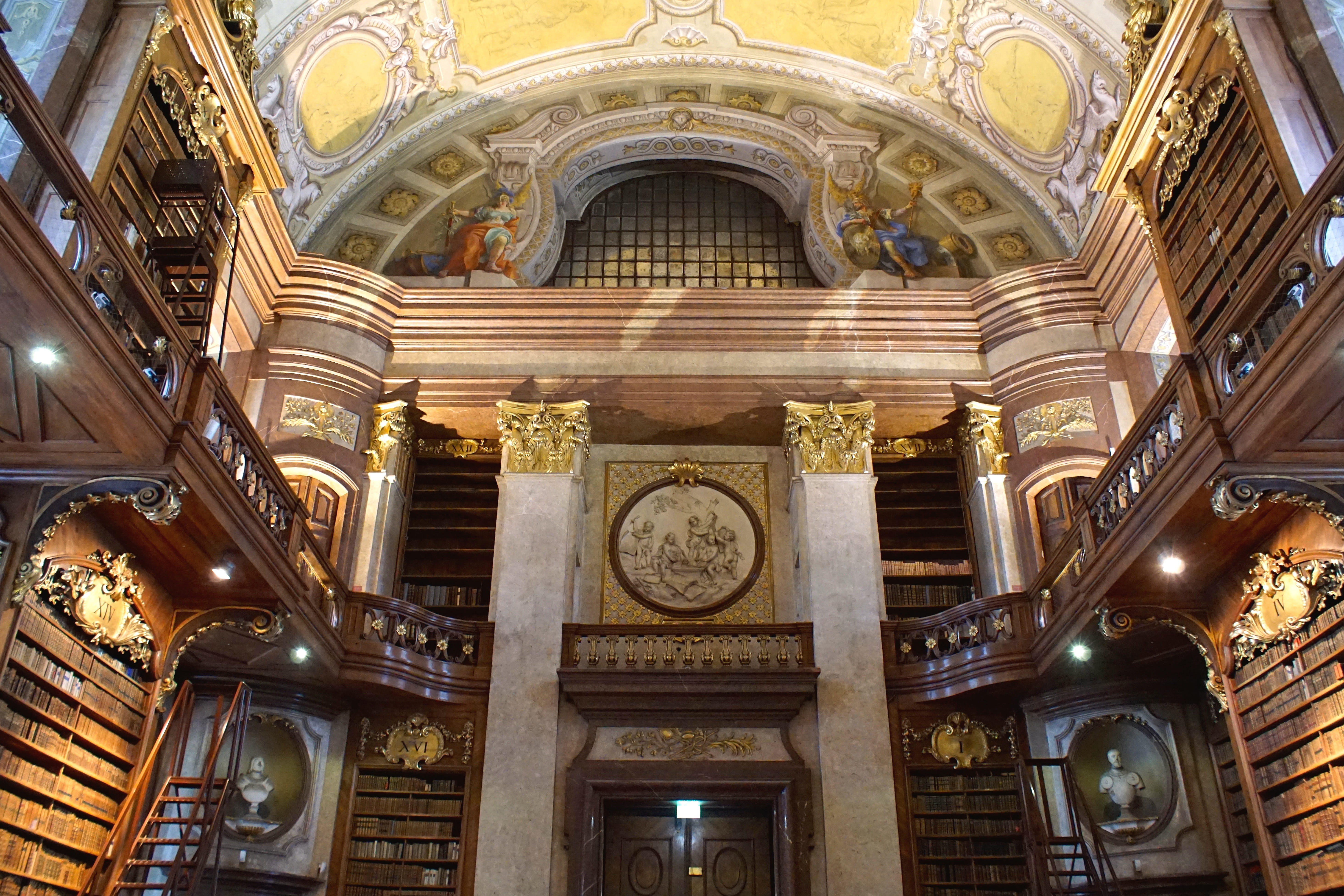 historically, emperor franz joseph, sissy, carving, books, knowledge, architectural column, national library, building, travel destinations, belief, no people, HD Wallpaper