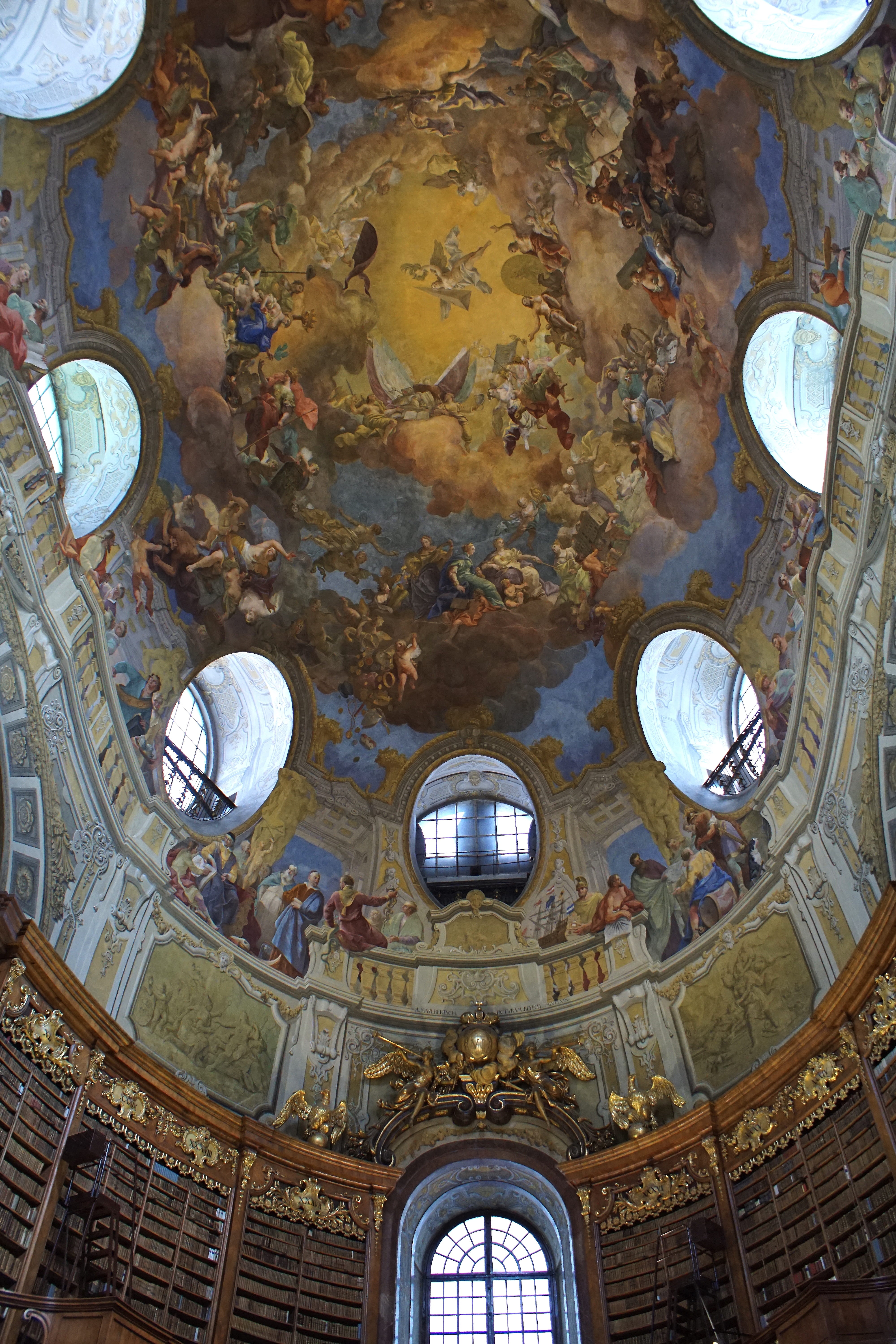 ornament, human representation, indoors, directly below, dome, emperor franz joseph, valuable, knowledge, architecture, baroque, hall, hofburg imperial palace, Phone HD Wallpaper