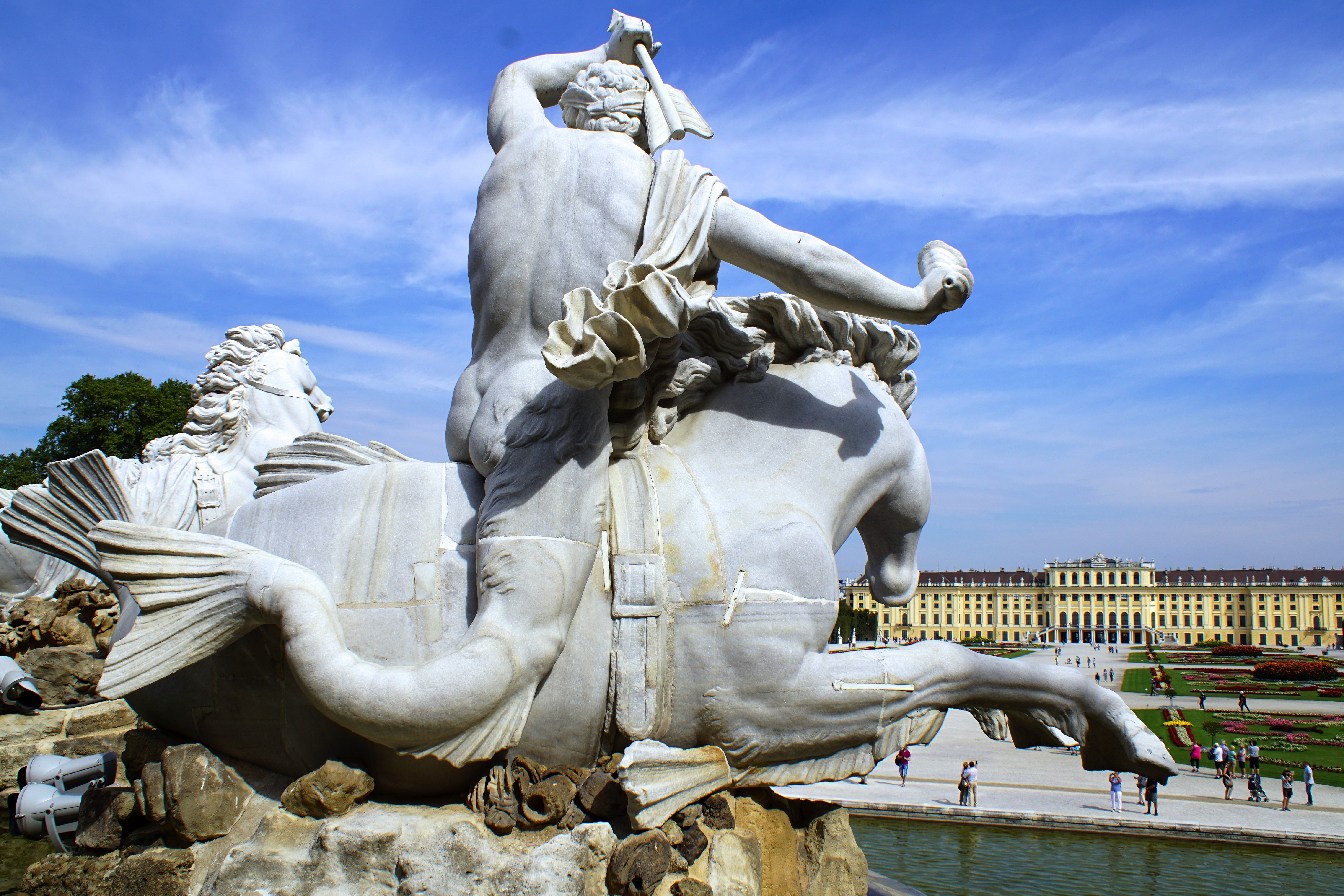 memorial, schoenbrunn neptunbrunnen, castle, statue, travel, nature, park, creativity, vienna, austria, fountain, representation, outdoors, 5K, schlossgarten, HD Wallpaper