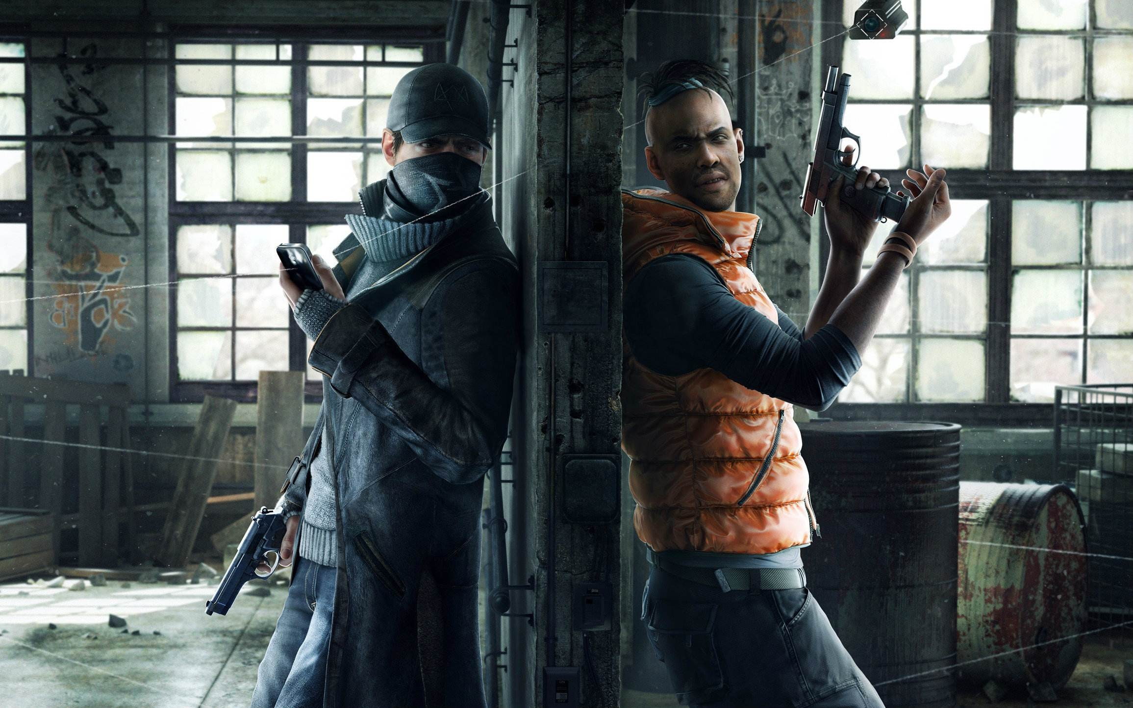 young adult, Watch_Dogs, holding, gun, people, weapon, real people, males, architecture, indoors, video games, clothing, young men, two people, 1080P, HD Wallpaper