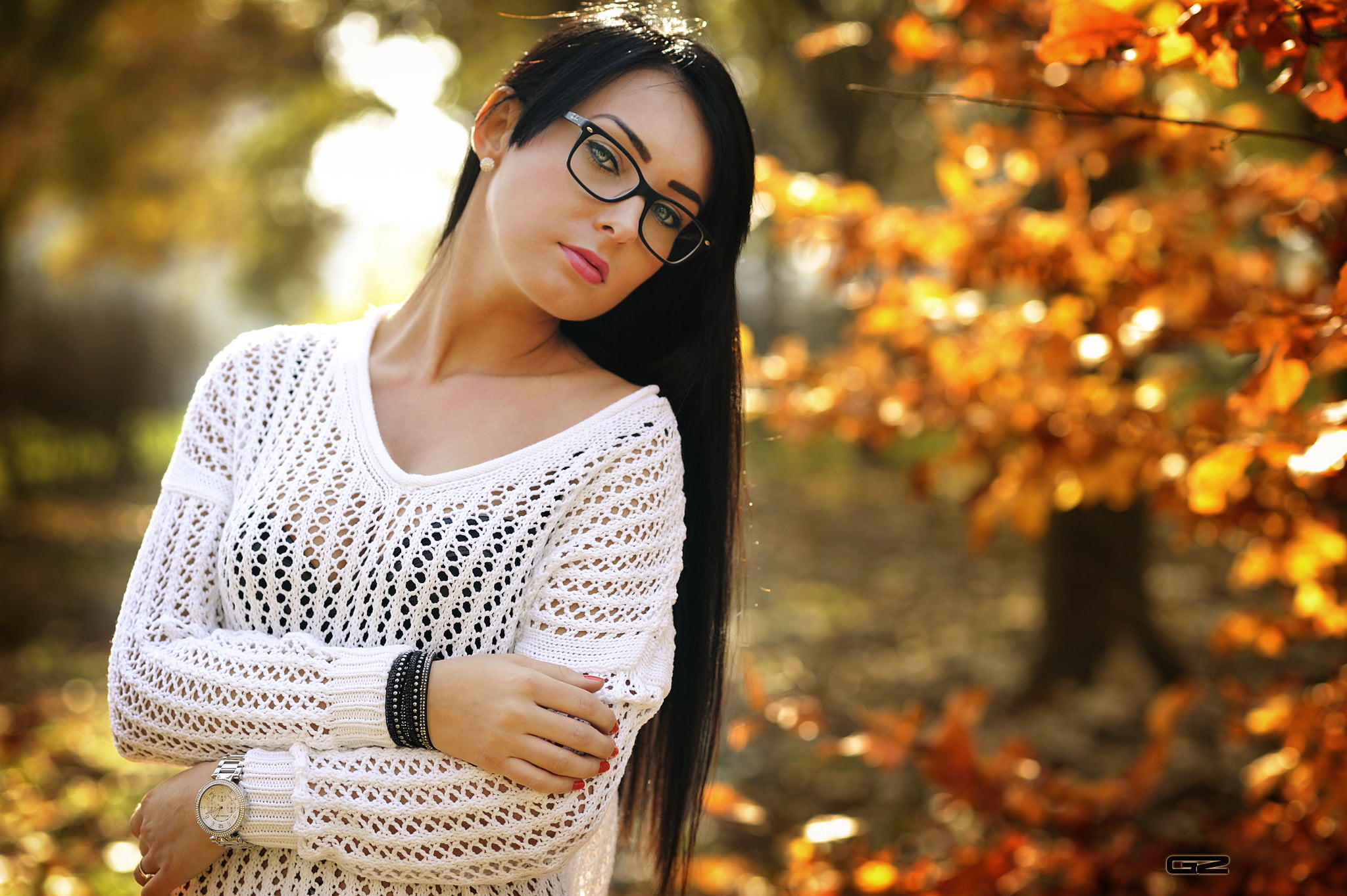 happiness, contemplation, nature, glasses, waist up, women outdoors, tree, young adult, hairstyle, women with glasses, plant, adult, long hair, young women, HD Wallpaper