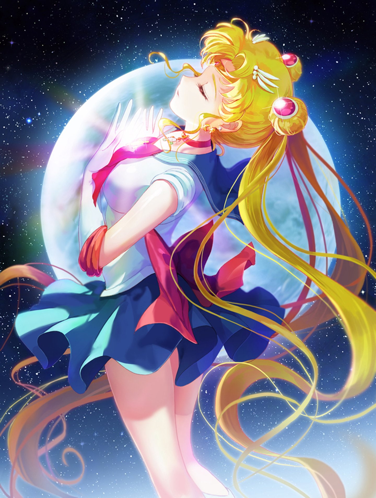 720P, moon, girl, anime, blonde, series, sailor, Phone HD Wallpaper