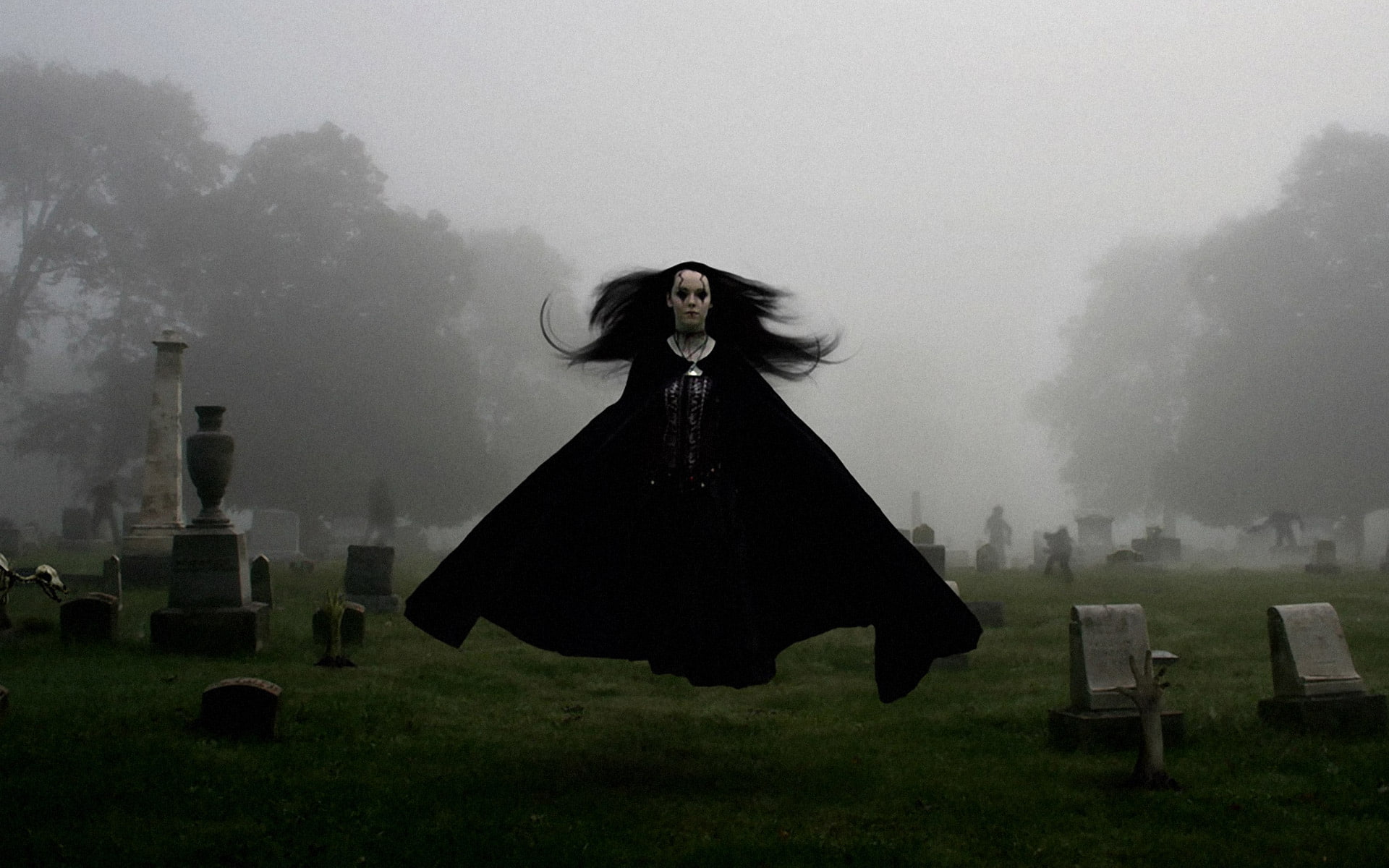 cemetery, manip, 1080P, cg, horror, mood, gothic, girl, sorrow, art, creepy, scary, digital, spooky, Dark, ghost, women, grave, sad, fog, HD Wallpaper