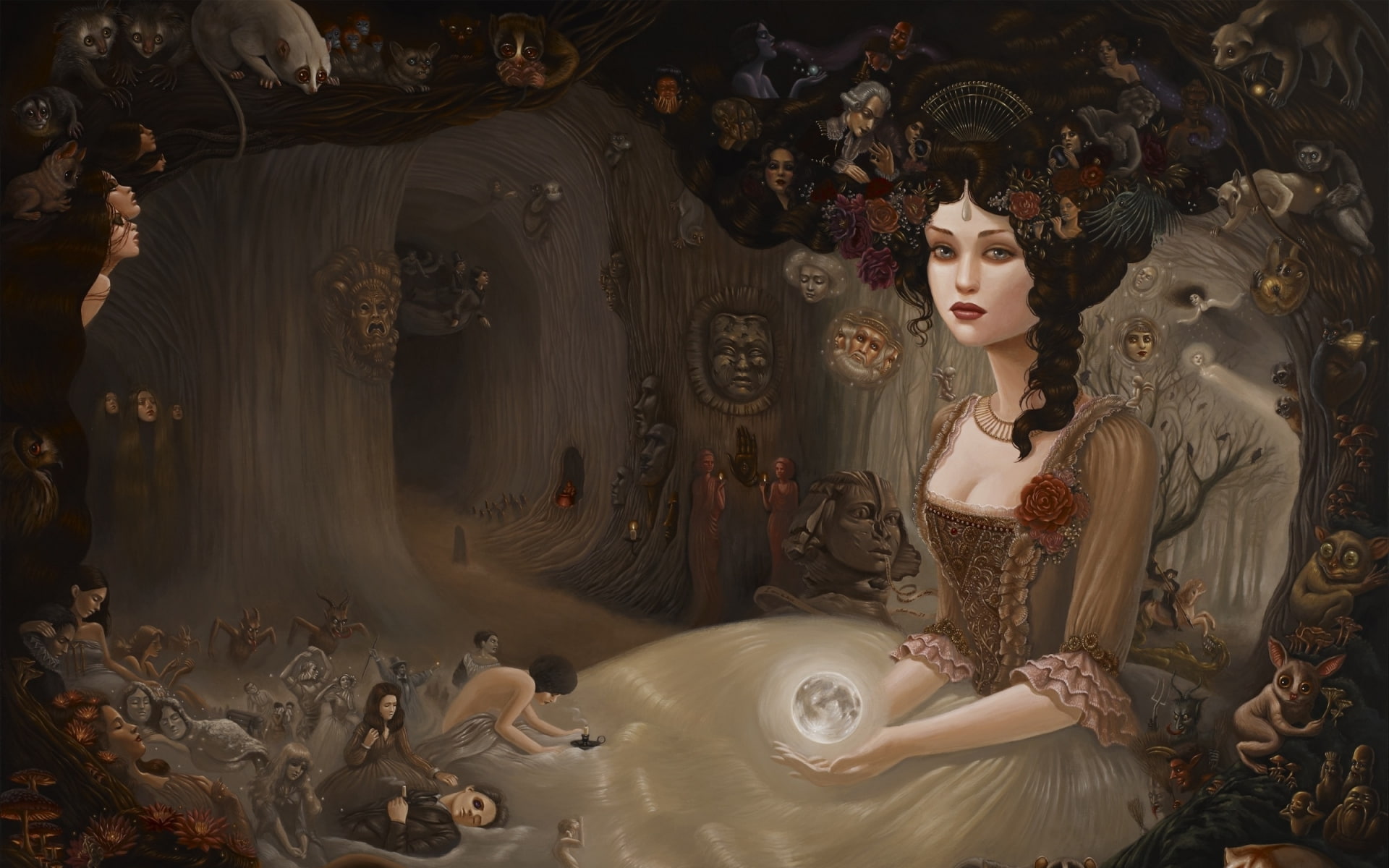 countess, brunettes, emotion, grief, women, gothic, occult, magic, witch, dress, goddess, girl, evil, fantasy, horror, 1080P, mood, dark, hair, HD Wallpaper