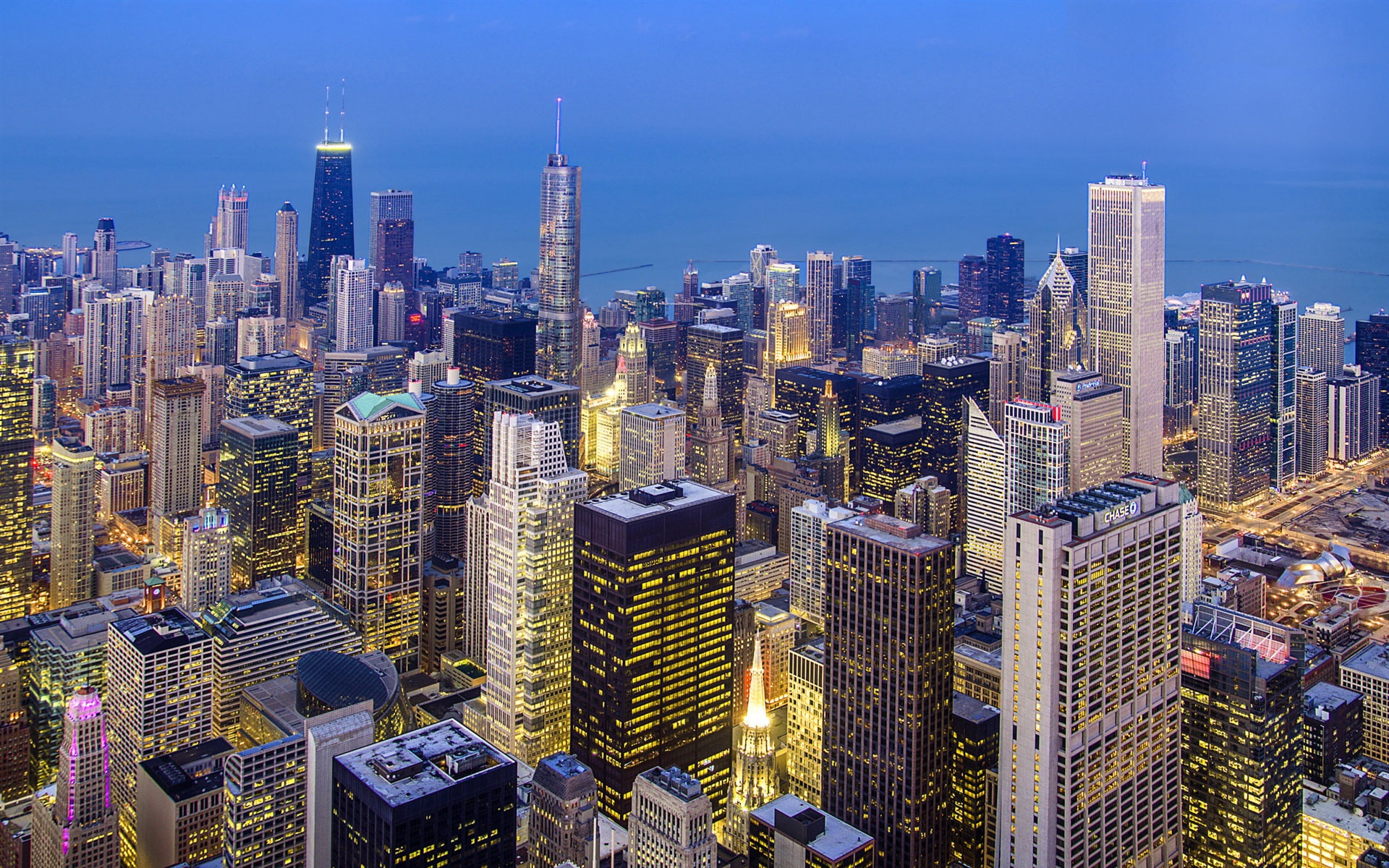 Lights, City, View, Skyscrapers, Illinois, Top, Chicago, USA, Evening, 1080P, daytime, HD Wallpaper