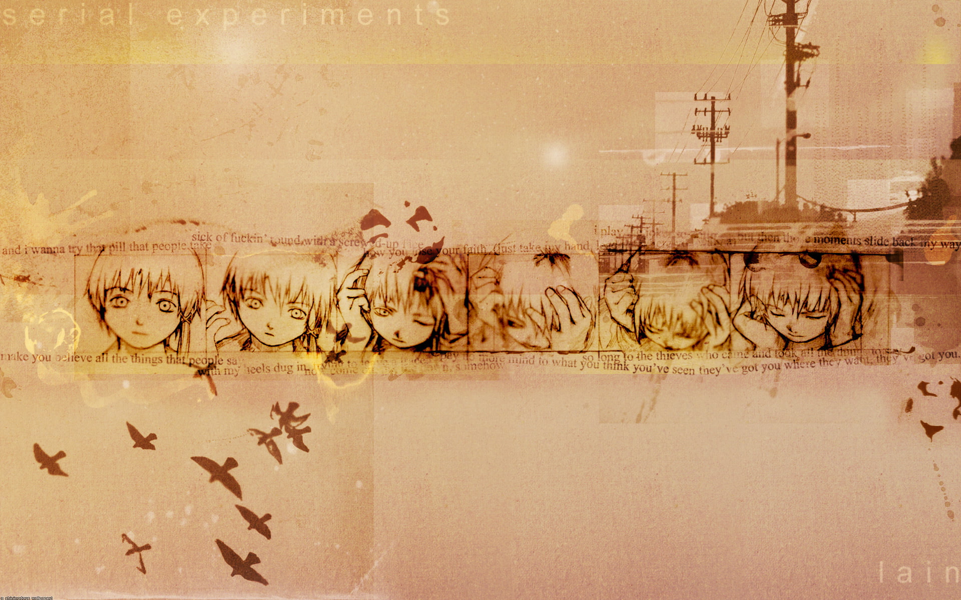 hd, birds, manga, lain, experiments, bird, serial, 1080P, anime, digital/artwork, HD Wallpaper