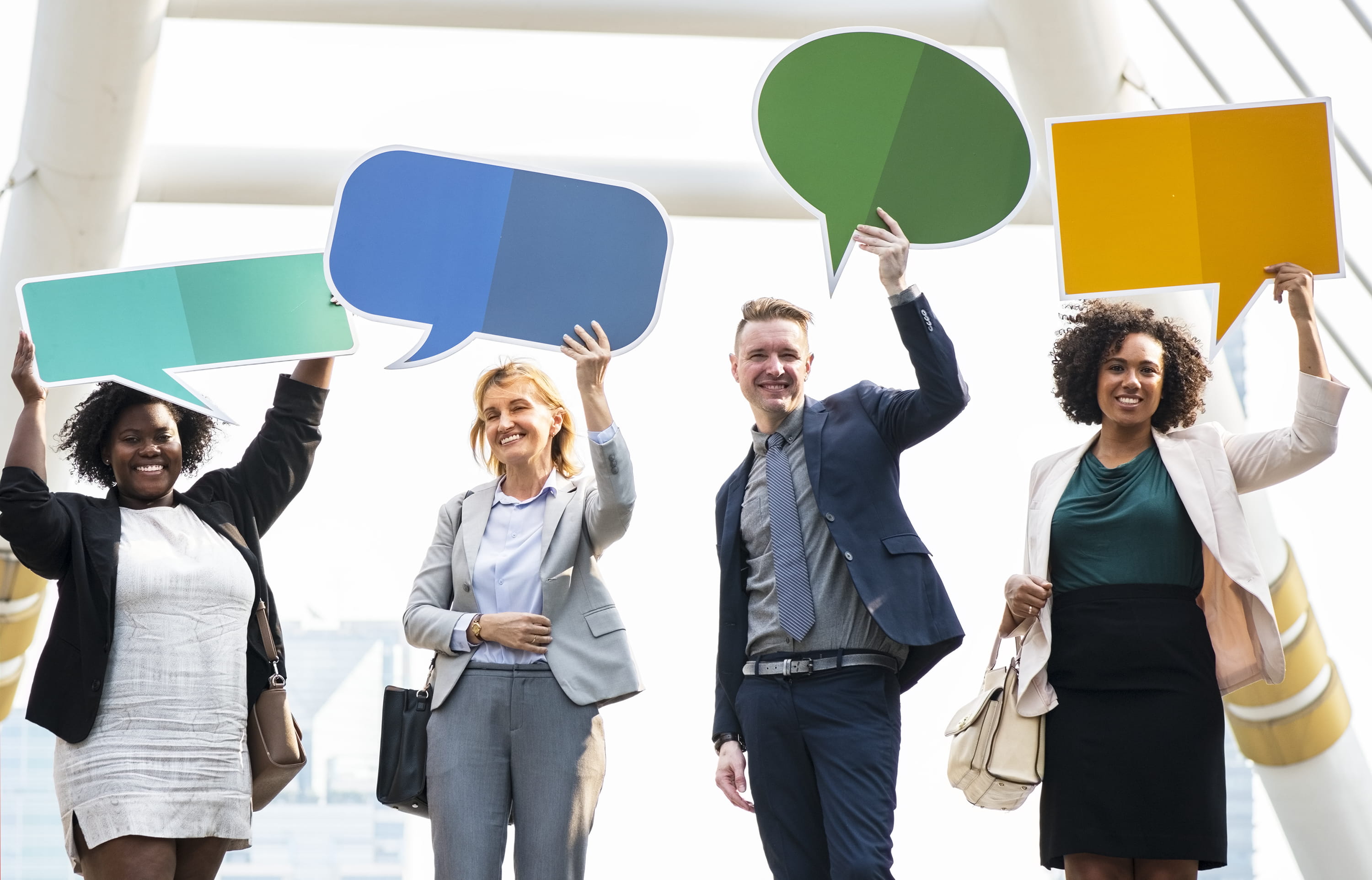 human arm, smiling, front view, communication, adult, happiness, teamwork, office, emotion, corporate, message, shopping, speech bubbles, businessmen, expatriates, HD Wallpaper