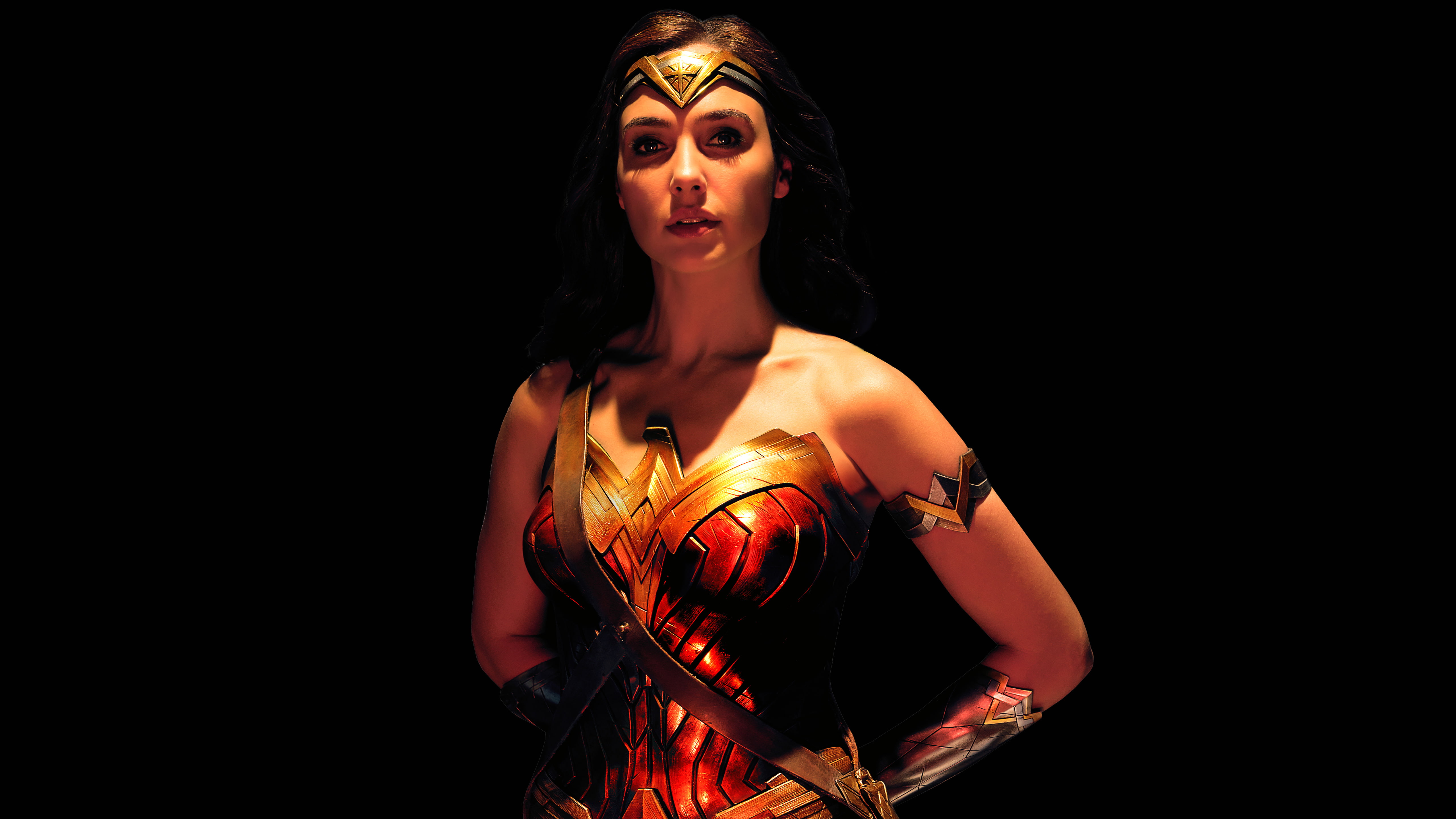 one person, standing, cut out, 5K, studio shot, Gal Gadot, copy space, 5K, hairstyle, adult, representation, fashion, Wonder Woman, black background, young women, HD Wallpaper