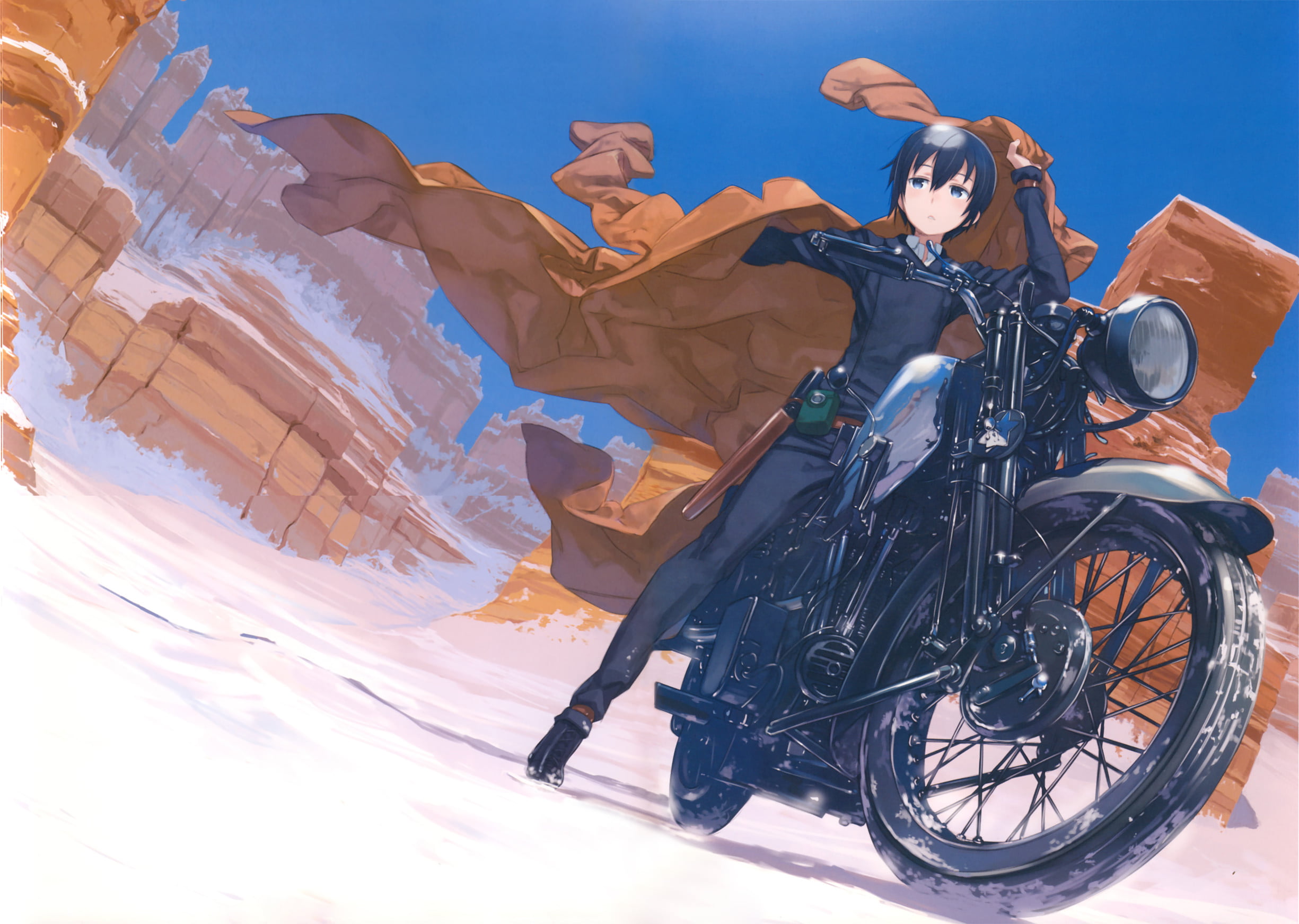 Kino no Tabi, clothing, males, mature men, adult, couple - relationship, motorcycle, positive emotion, nature, outdoors, cold temperature, people, day, HD Wallpaper