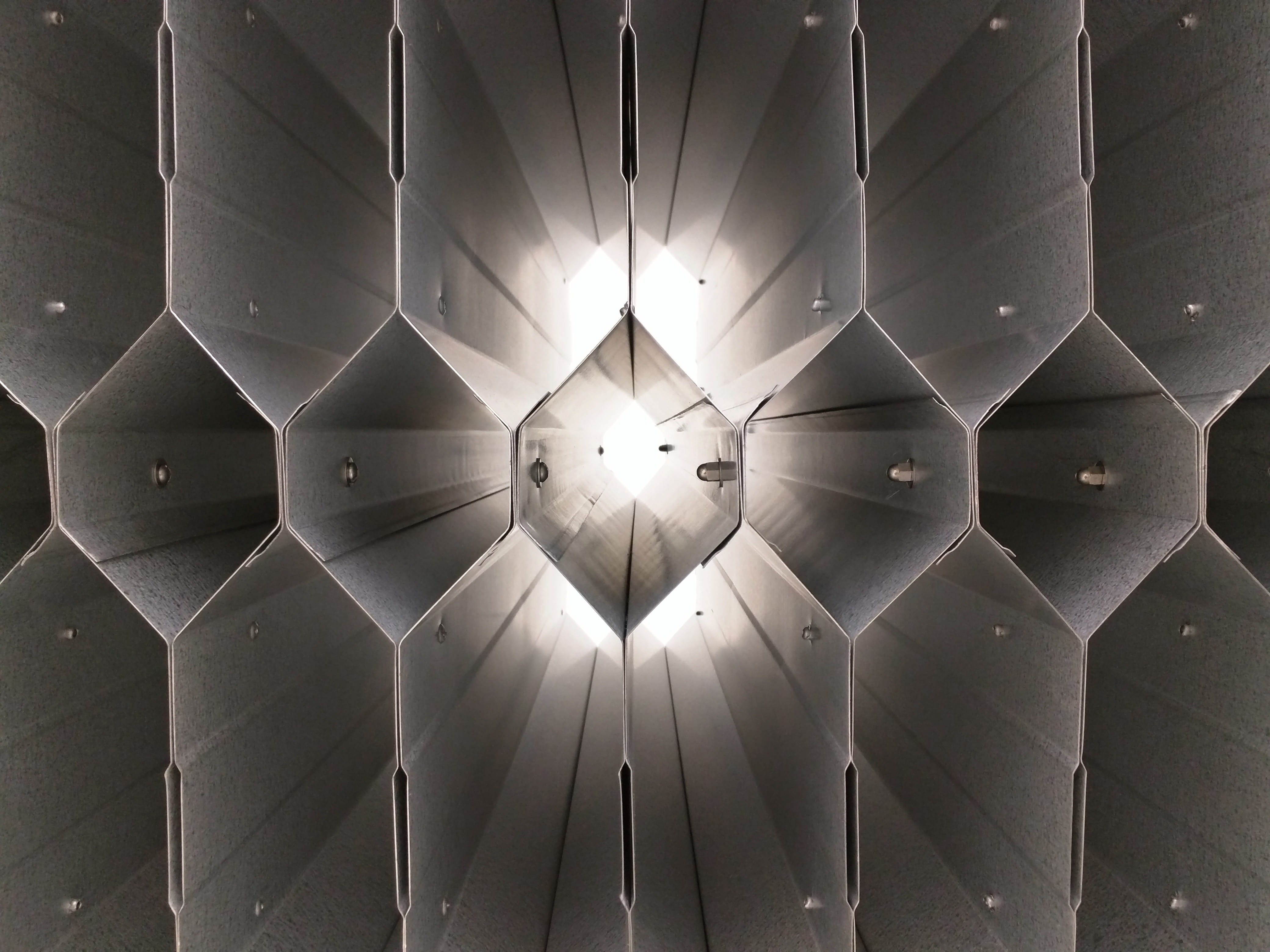 silver colored, geometric shape, centro cívico, backgrounds, close-up, architecture, ceiling, no people, built structure, aerospace industry, metal, r. mal. hermes, HD Wallpaper
