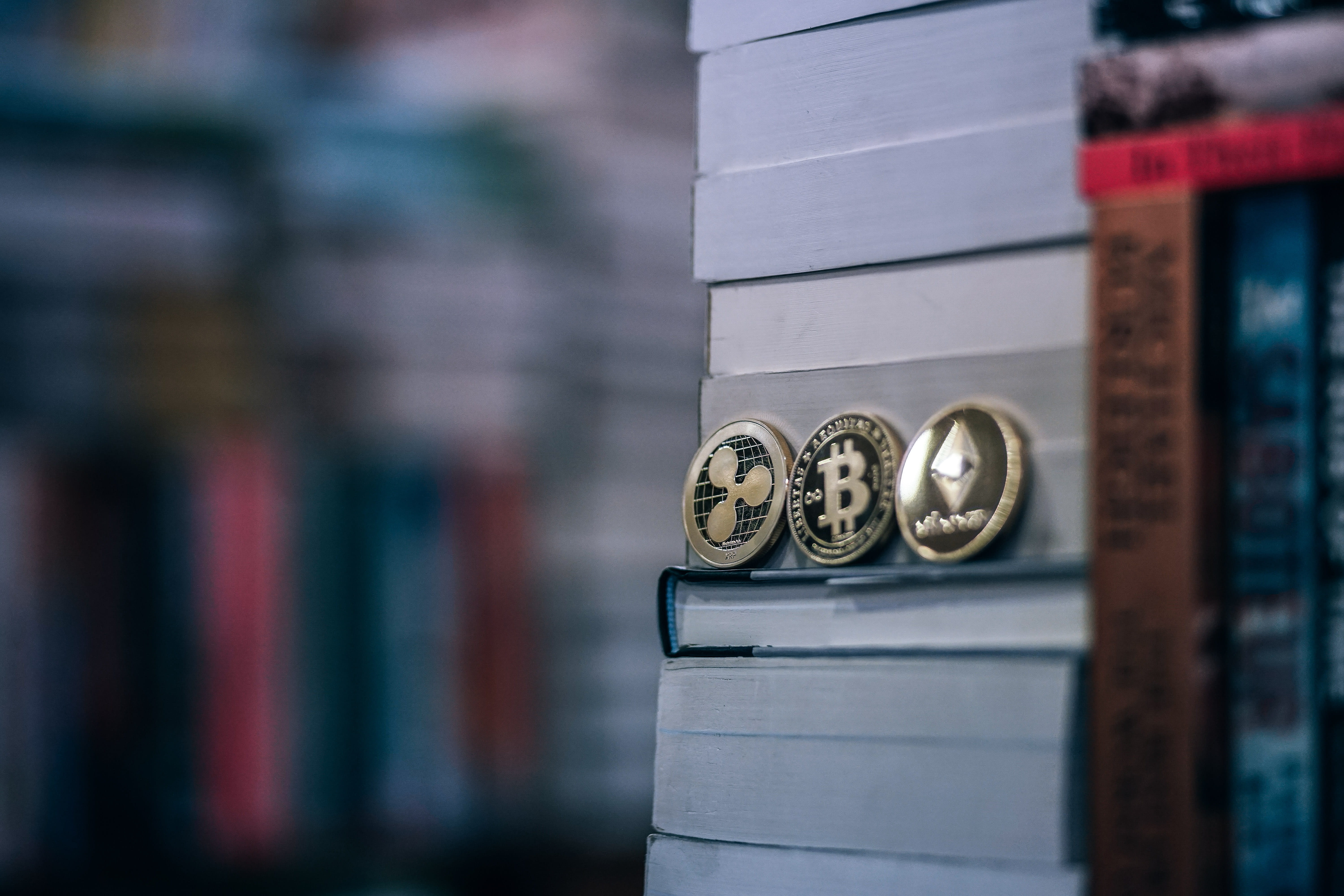 ornate, among, 5K, metal, silver colored, text, selective focus, cryptocurrency, wood - material, ripple, books, placed, outdoors, close-up, coins, safety, HD Wallpaper