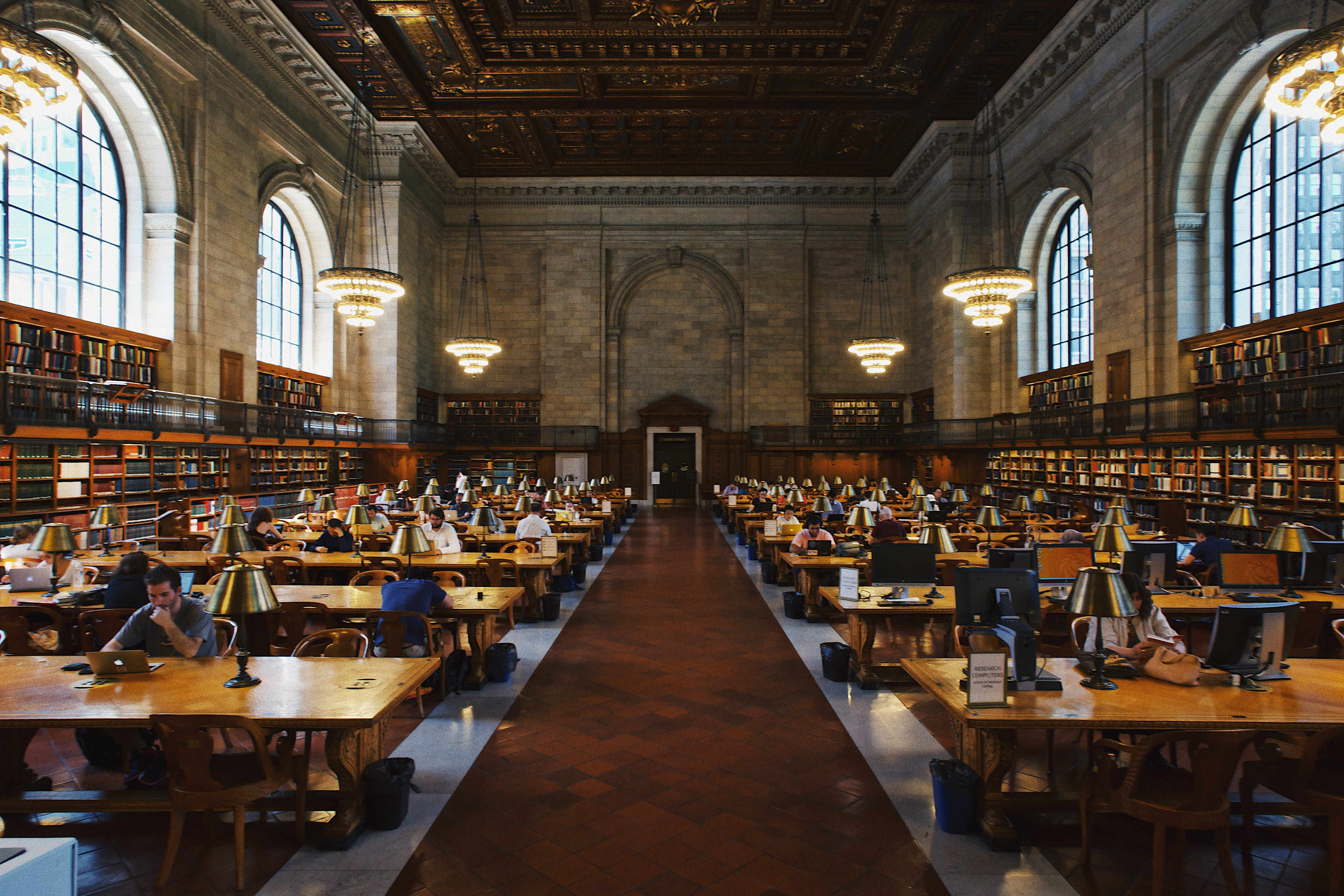 man, aisle, sitting, group, architecture, old, working, electric lamp, large group of people, new york, indoor, hall, interior, reading, real people, education, HD Wallpaper