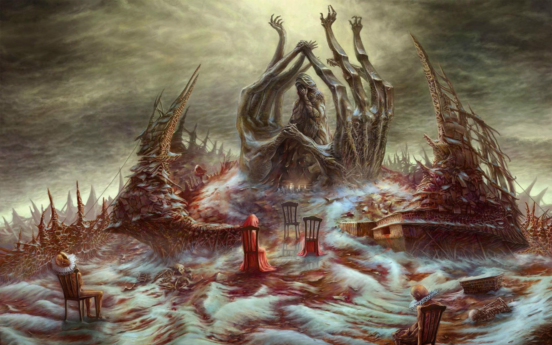 cloud, fantasy, death, land, 1080P, poster, sorrow, ruin, 1920x1200, cartoon, chair, character, HD Wallpaper
