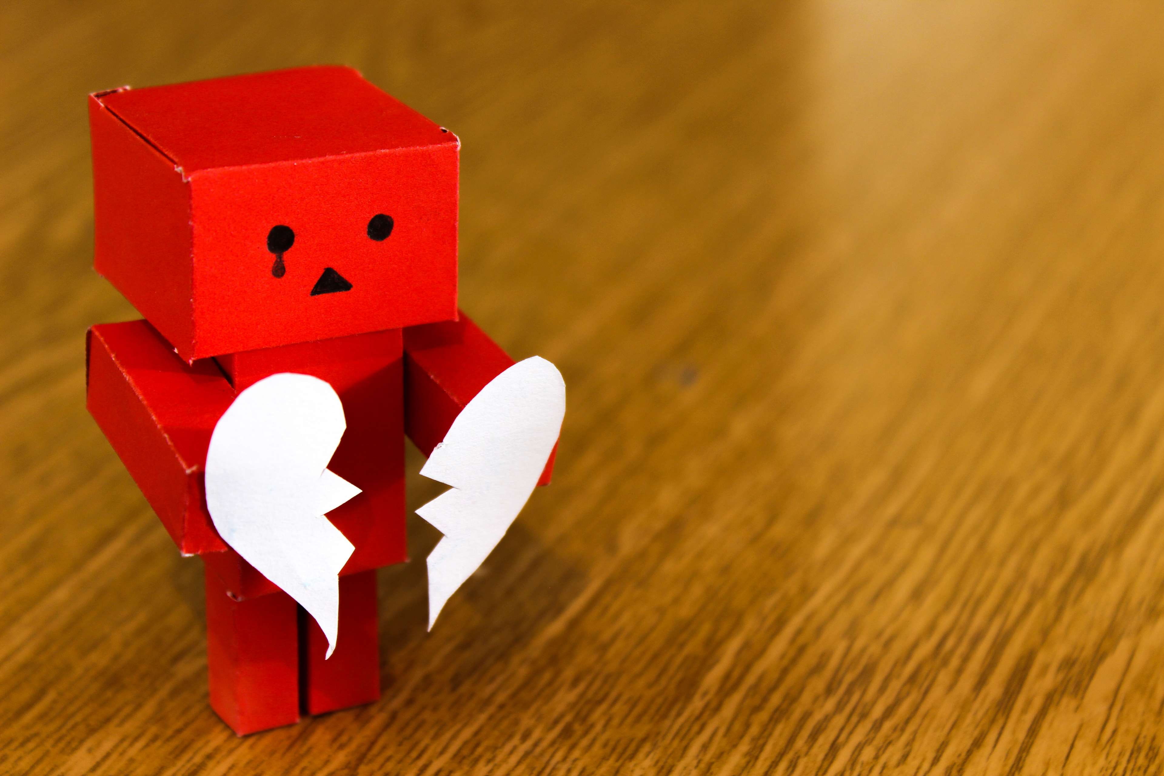 copy space, sad, focus on foreground, wood grain, unhappy, heart shape, toy, representation, love, positive emotion, wood, cry, table, high angle view, HD Wallpaper