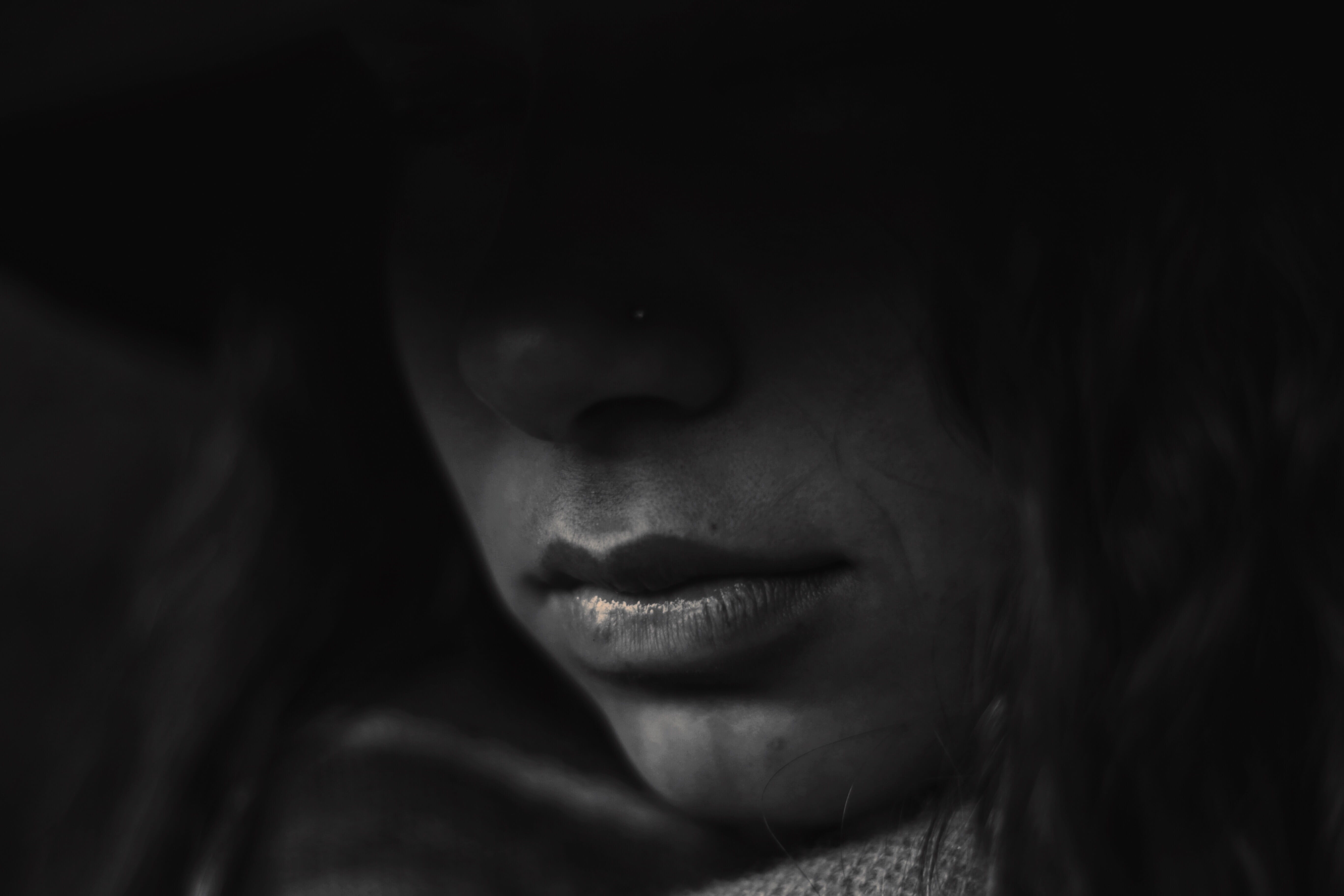 black background, human body part, 5K, young adult, girl, body part, headshot, woman, close-up, rejected, hairstyle, sad, lips, front view, unhappy, beauty, HD Wallpaper