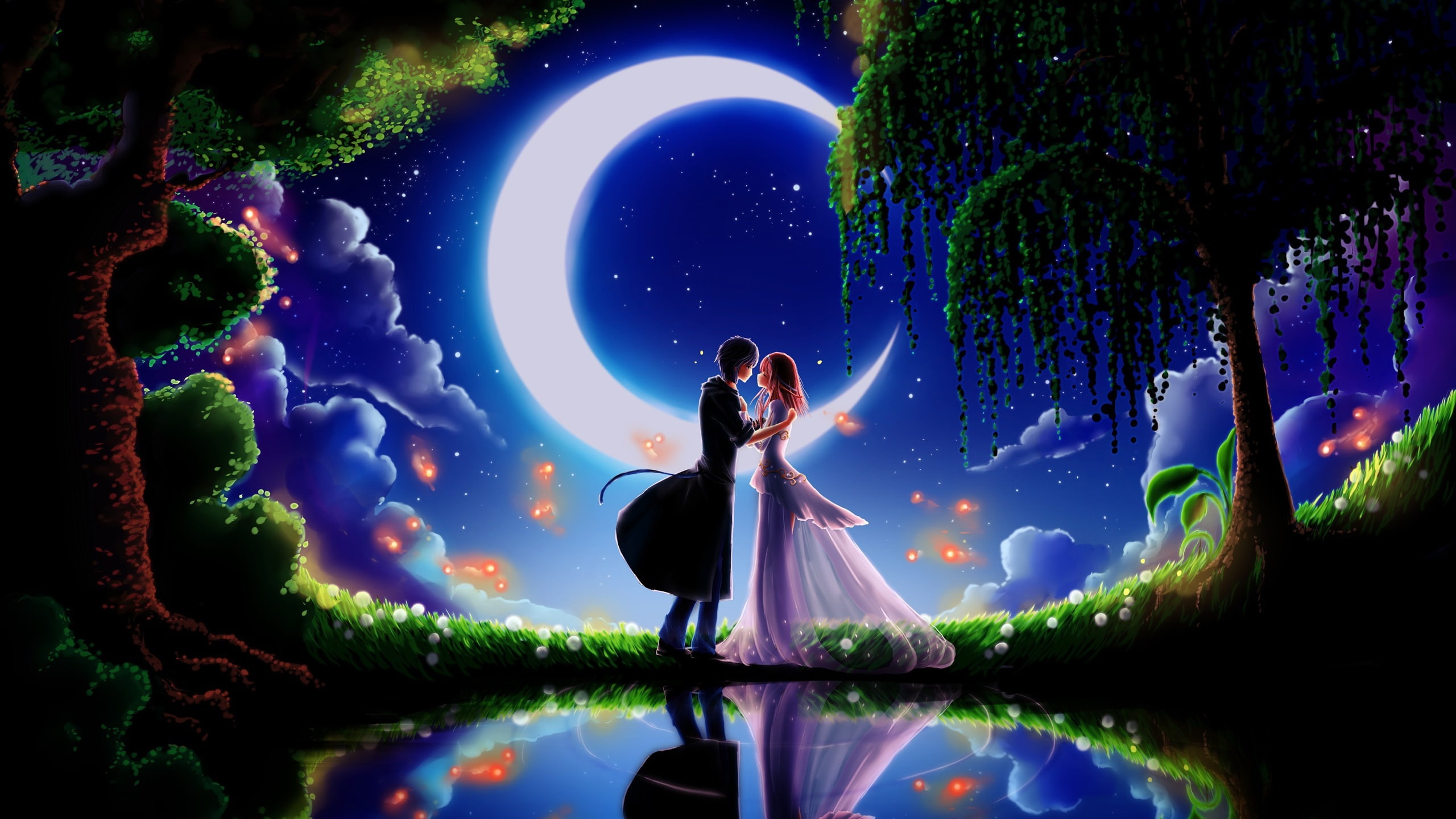 2K, Painting, paintings, Dating, Boyfriend, Art, Girlfriend, Moonlight, HD Wallpaper