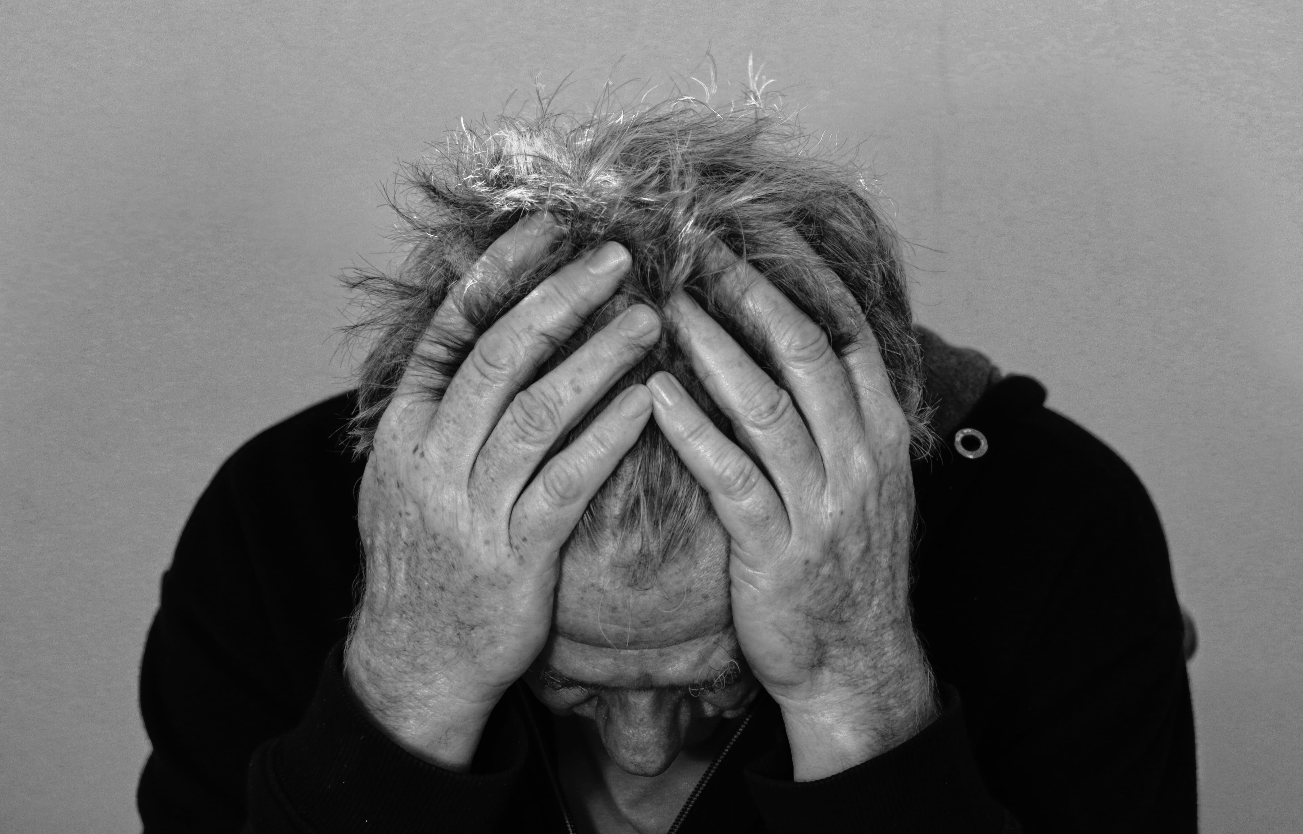 grayscale, headaches, psychotherapy, exhausted, emotion, mentally, front view, obscured face, headshot, man, hand, psyche, therapy, pain, human, problems, HD Wallpaper