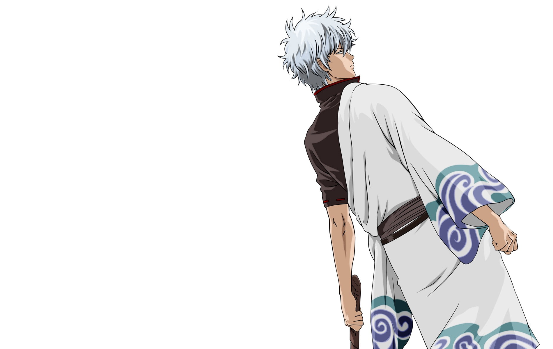 720P, white background, leisure activity, sky, number, Sakata Gintoki, nature, clear sky, rear view, standing, young adult, day, lifestyles, copy space, HD Wallpaper