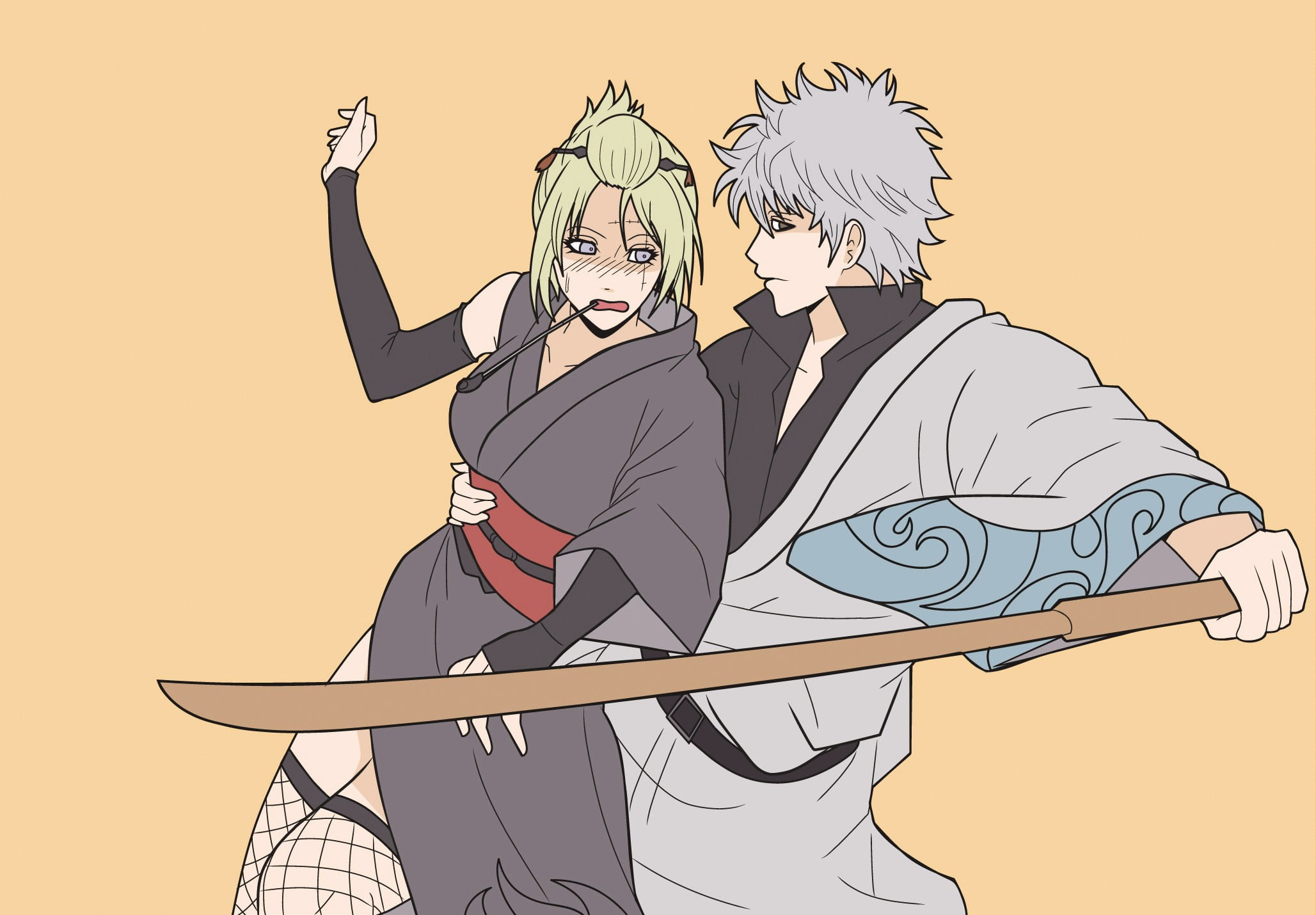 people, emotion, digital, two, 1080P, Tsukuyo, clothing, men, couple - relationship, holding, positive emotion, males, Gintama, Sakata Gintoki, heterosexual couple, HD Wallpaper