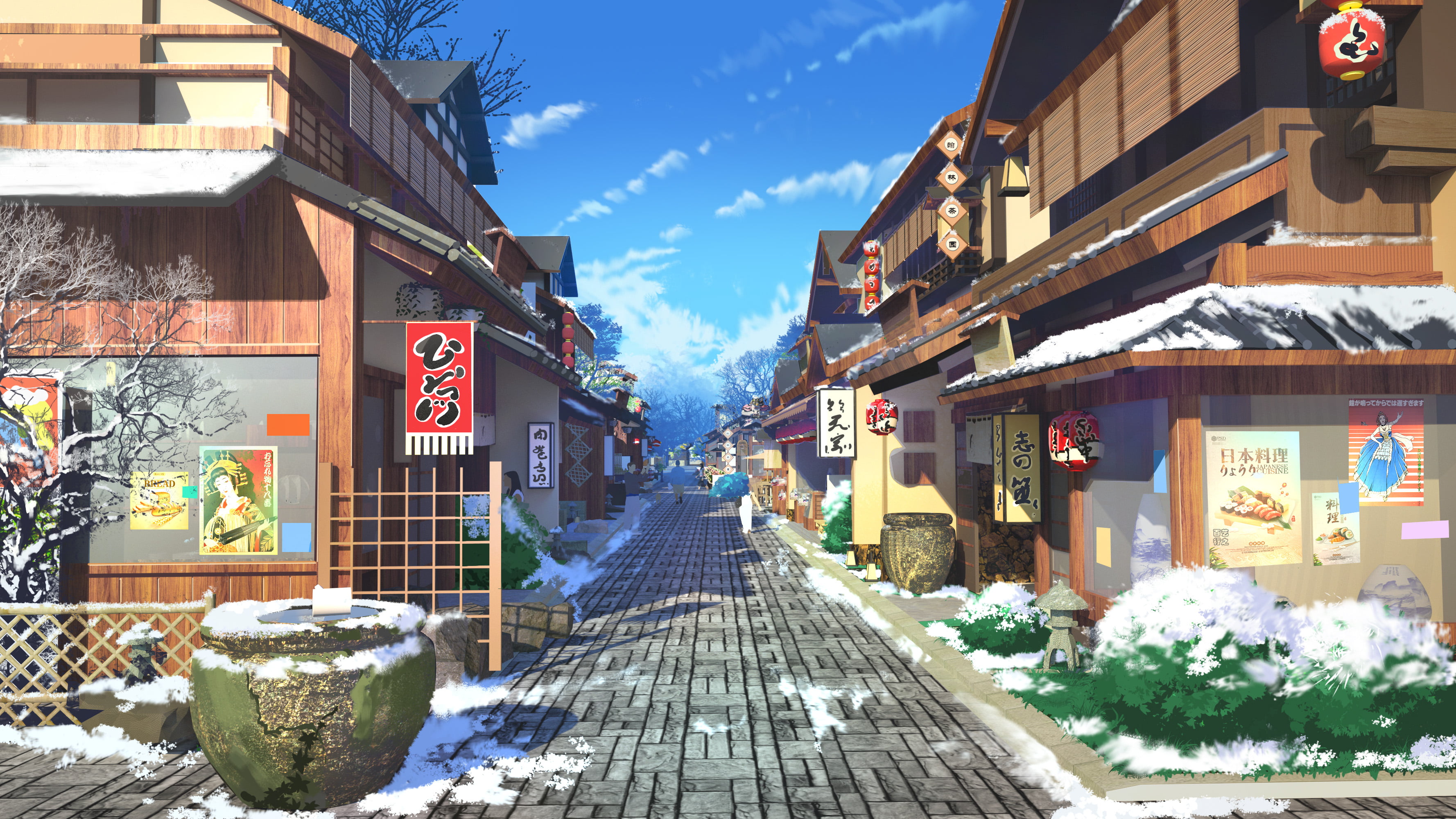 Original, Winter, 2K, Anime, House, Street, HD Wallpaper