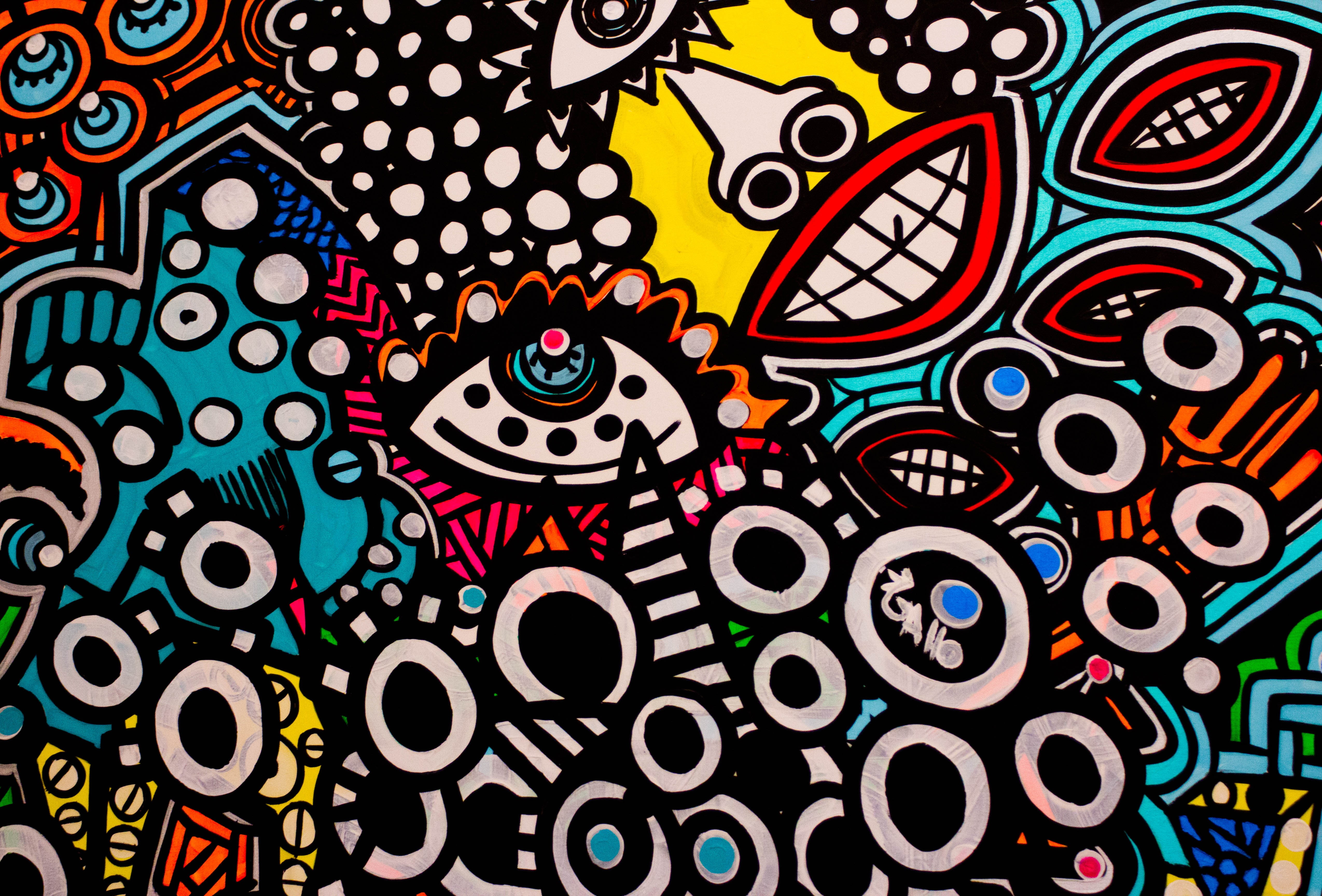 ornate, painting, 4K, decoration, representation, multicolored, no people, street art, abstract, design, shape, colorful, choice, textile, indoors, large group of objects, HD Wallpaper
