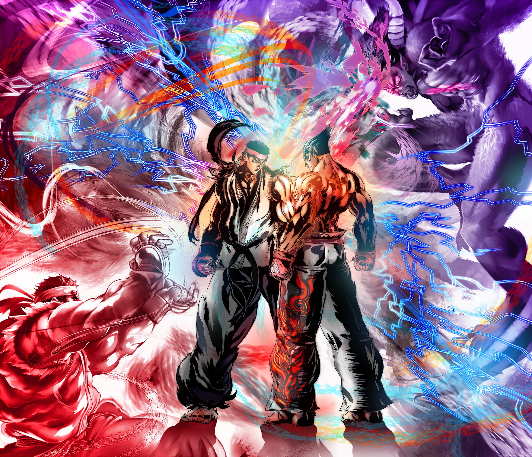 Evil Ryu, Ryu (Street Fighter), Street Fighter, Tekken, 720P, Street Fighter X Tekken, Devil Kazuya, Kazuya (Tekken), HD Wallpaper