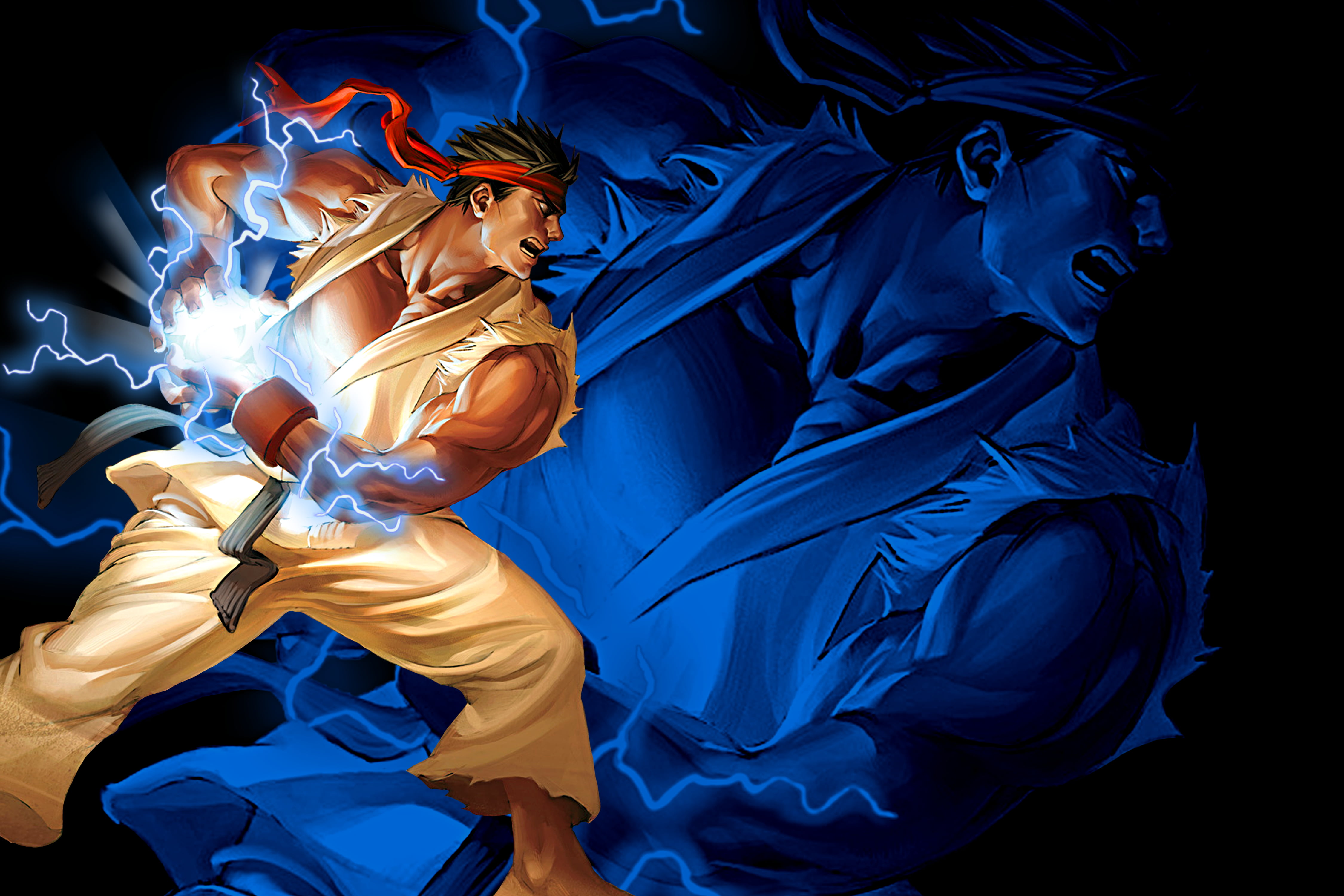 low angle view, sculpture, statue, 4K, architecture, female likeness, Street Fighter, blue, night, the past, craft, nature, male likeness, creativity, HD Wallpaper